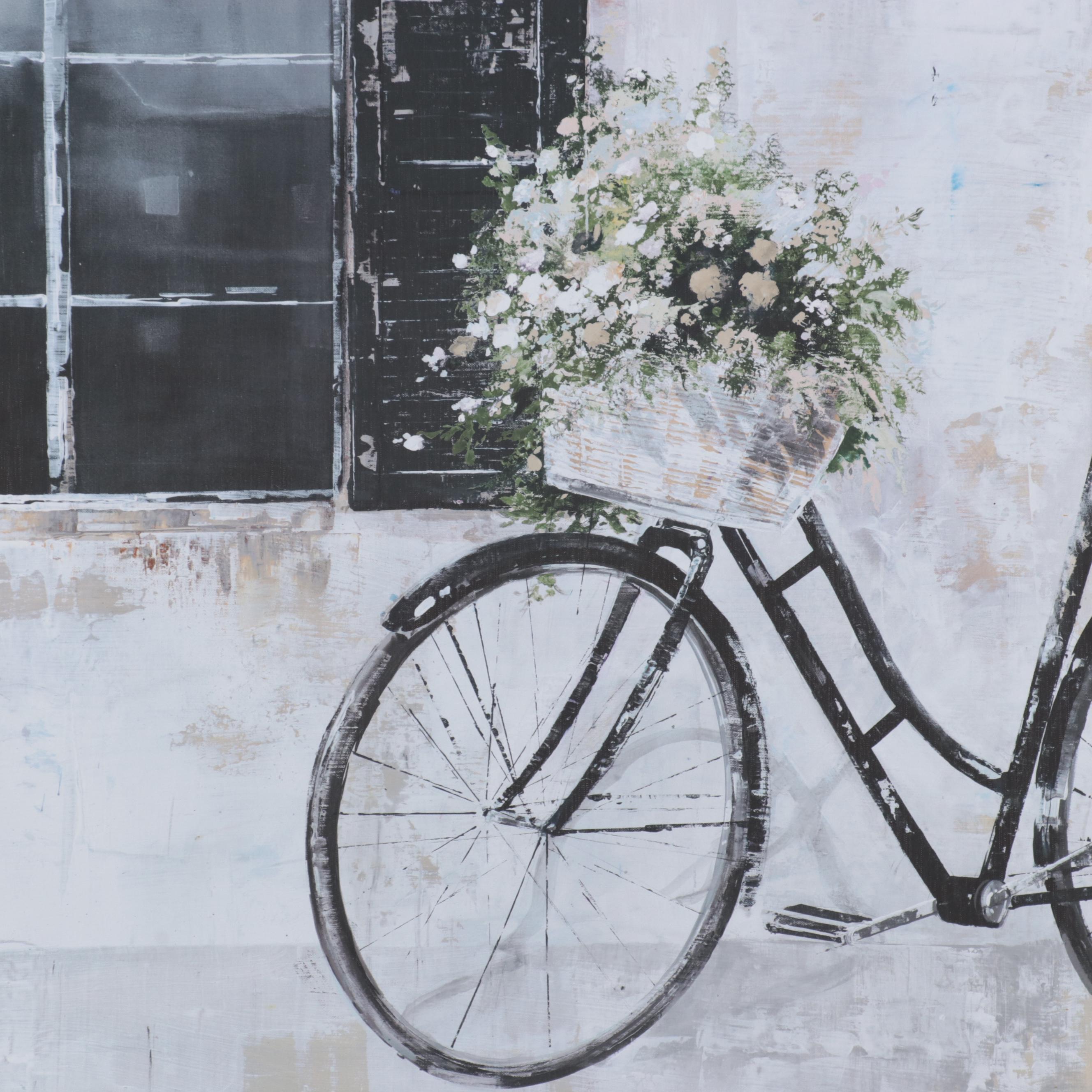 Giclée of Parked Bicycle With Basket of Flowers