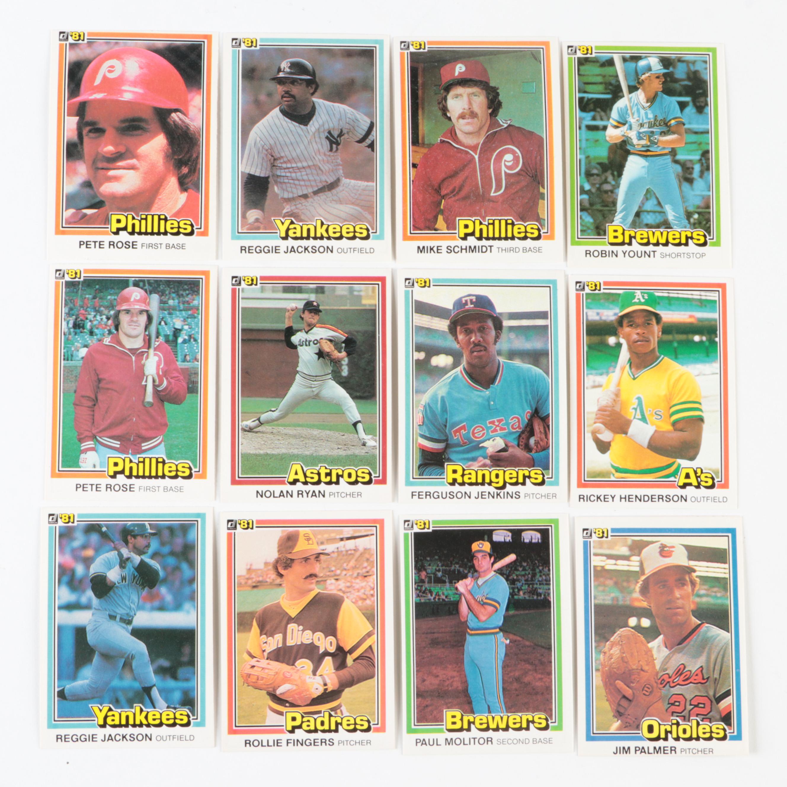 1981 Donruss Baseball Cards Partial Sets with Jenkins, Palmer and More