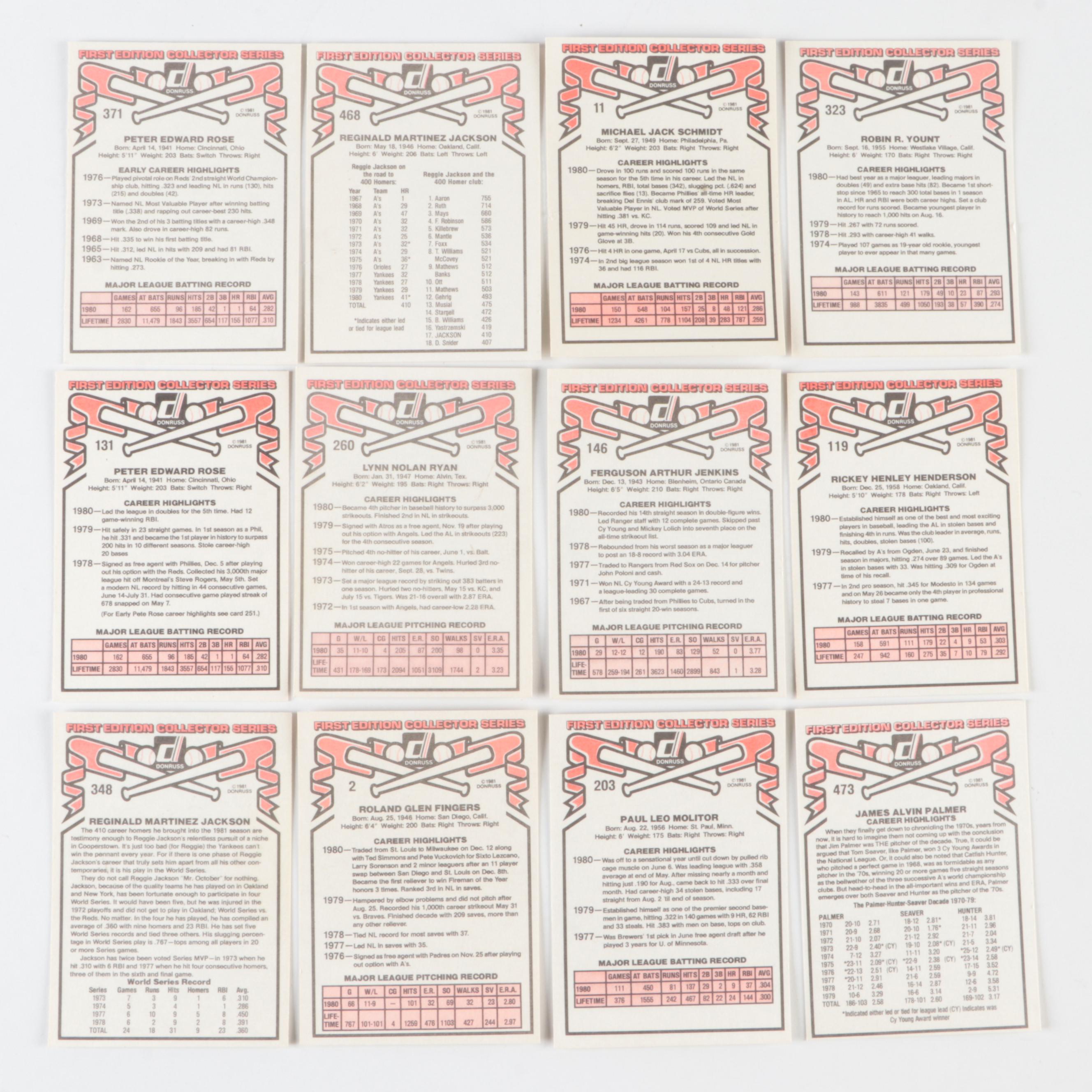 1981 Donruss Baseball Cards Partial Sets with Jenkins, Palmer and More