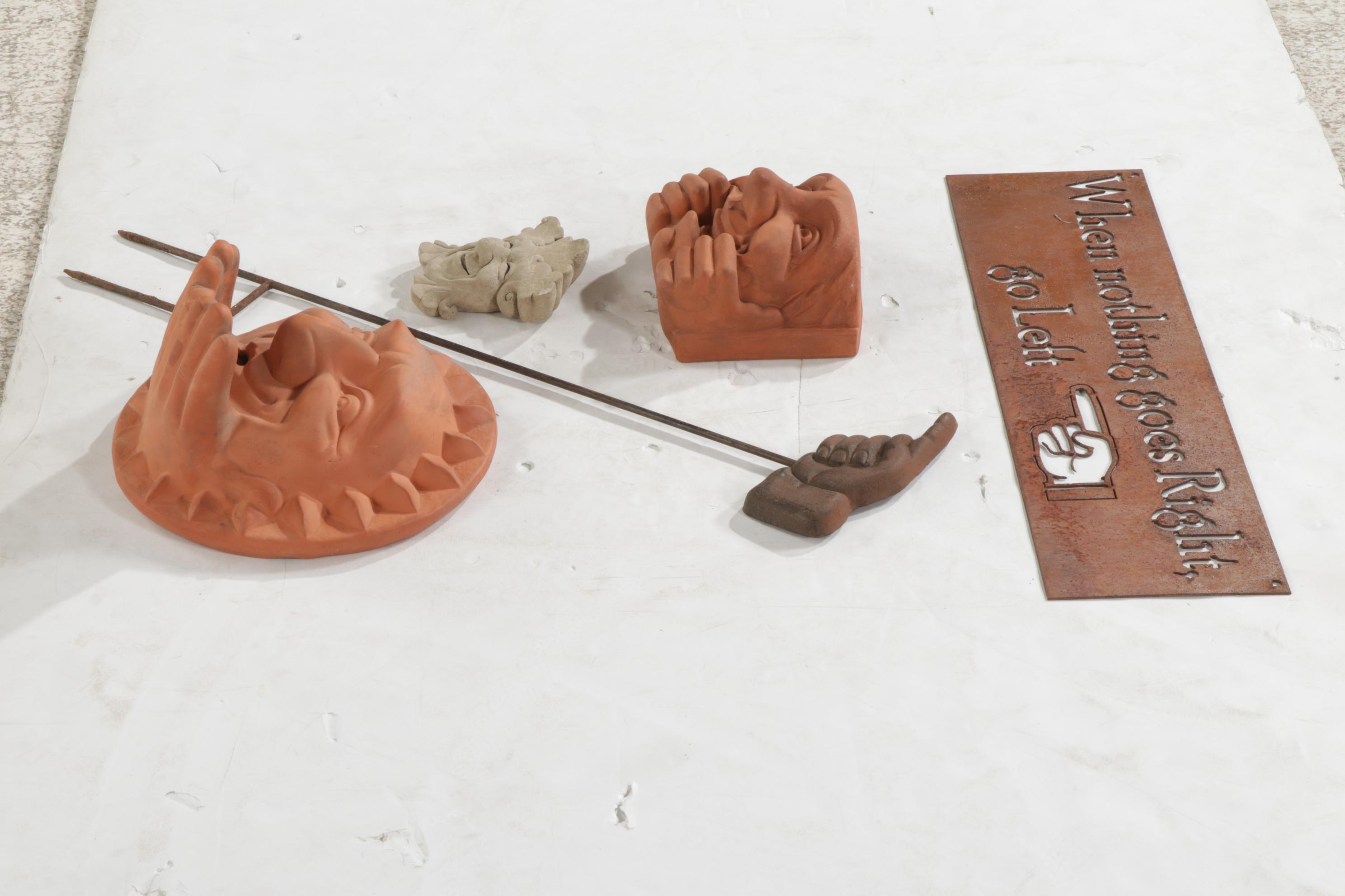 Carruth Studio Garden Sculpture and Wall Planter with Iron Manicule Décor