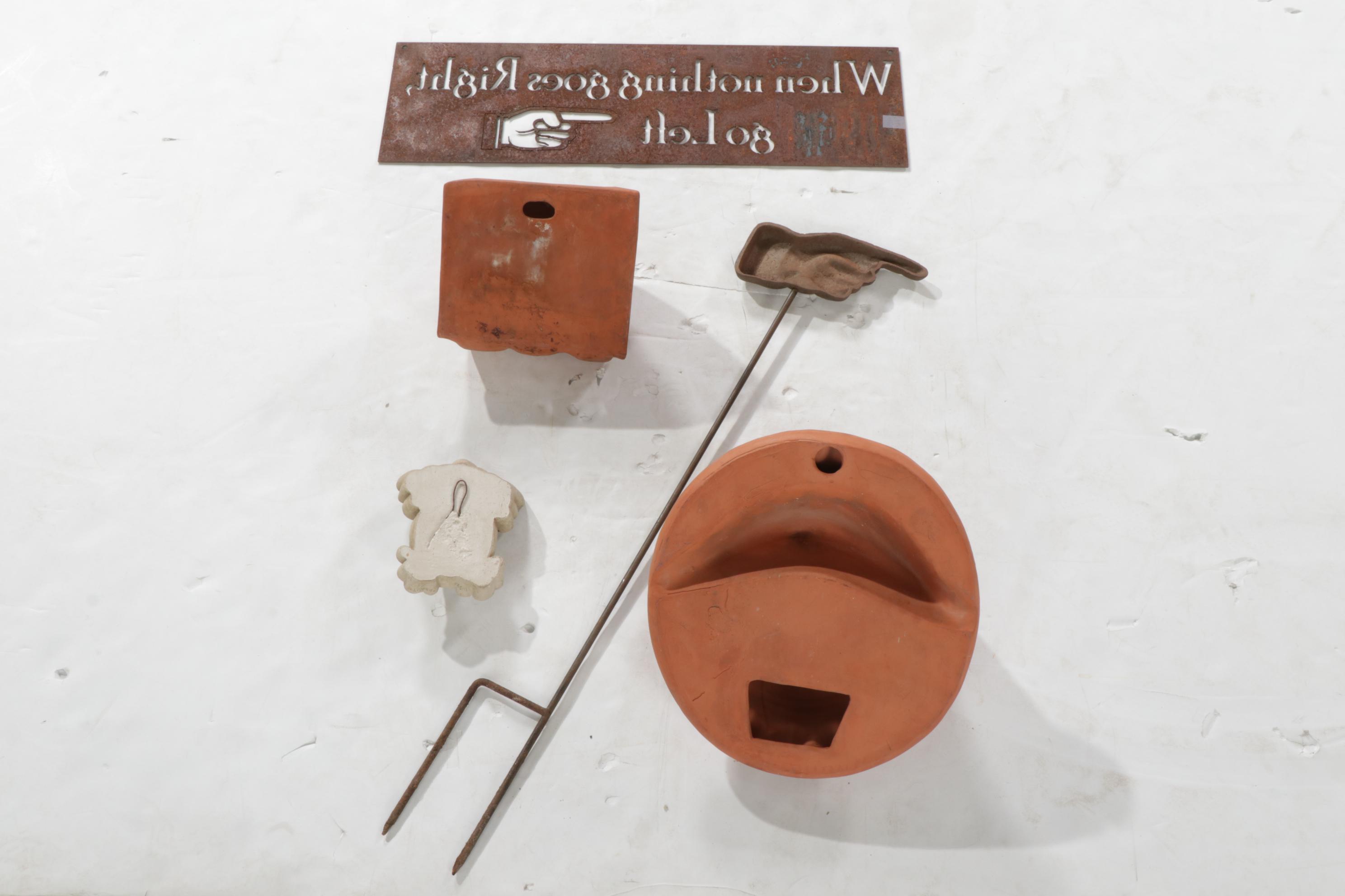 Carruth Studio Garden Sculpture and Wall Planter with Iron Manicule Décor