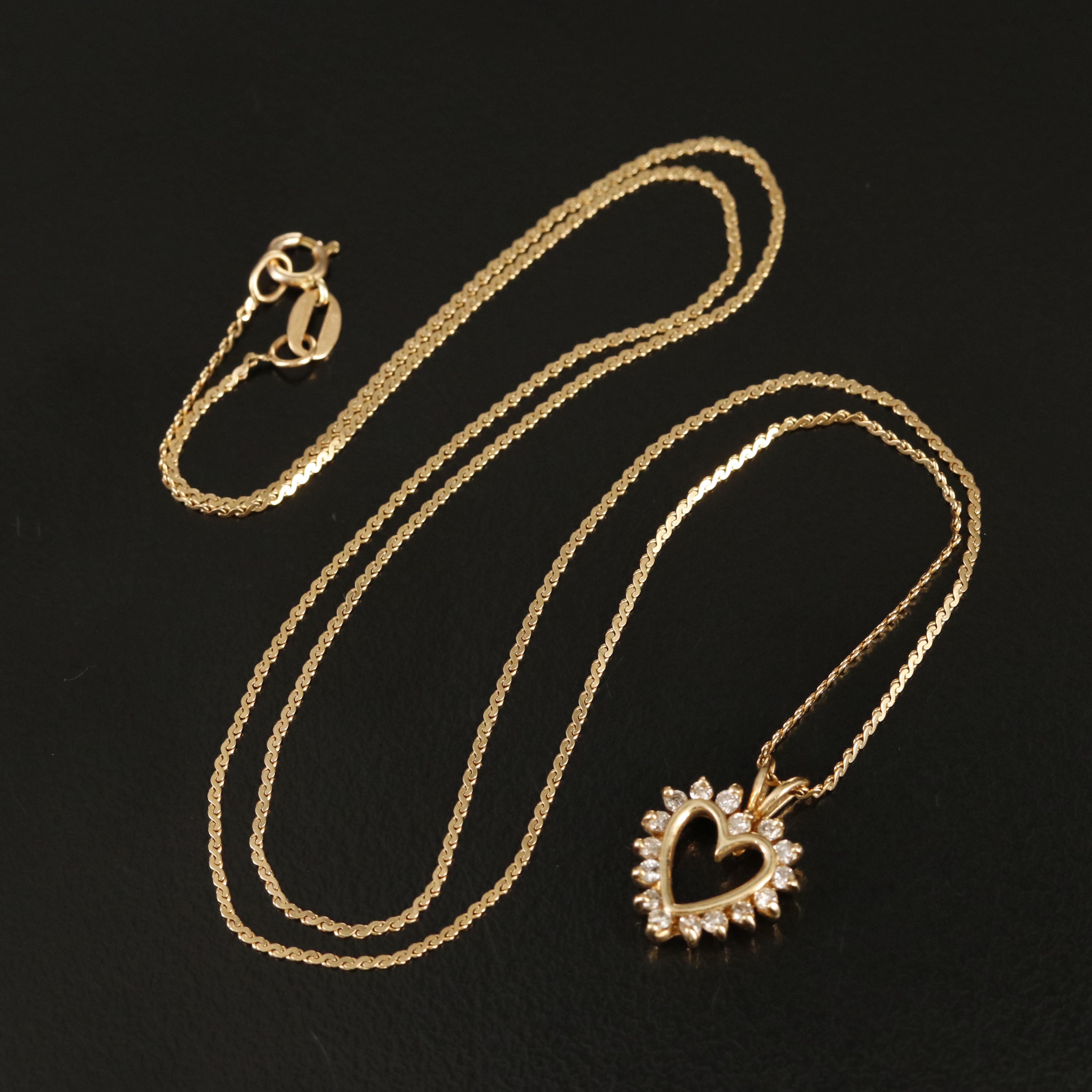 10K 0.24 CTW Diamond Heart Pendant on 14K Chain Necklace