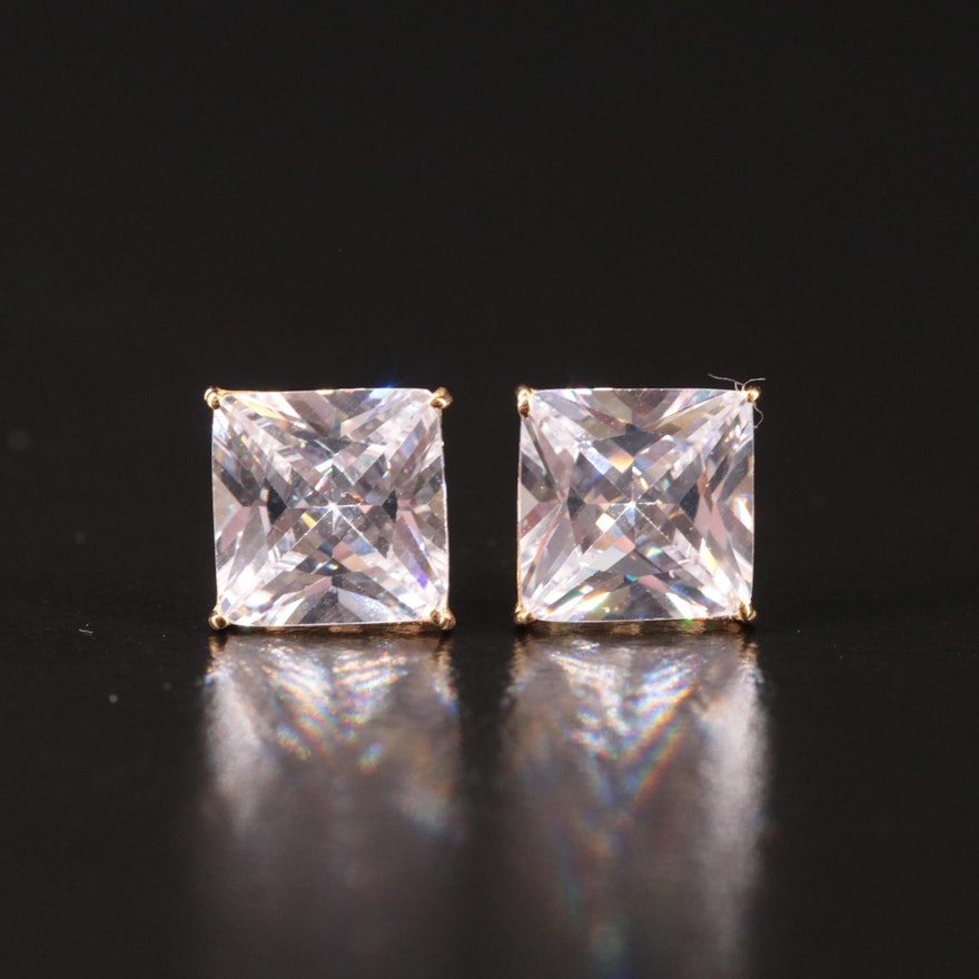 14K Cubic Zirconia Square Stud Earrings