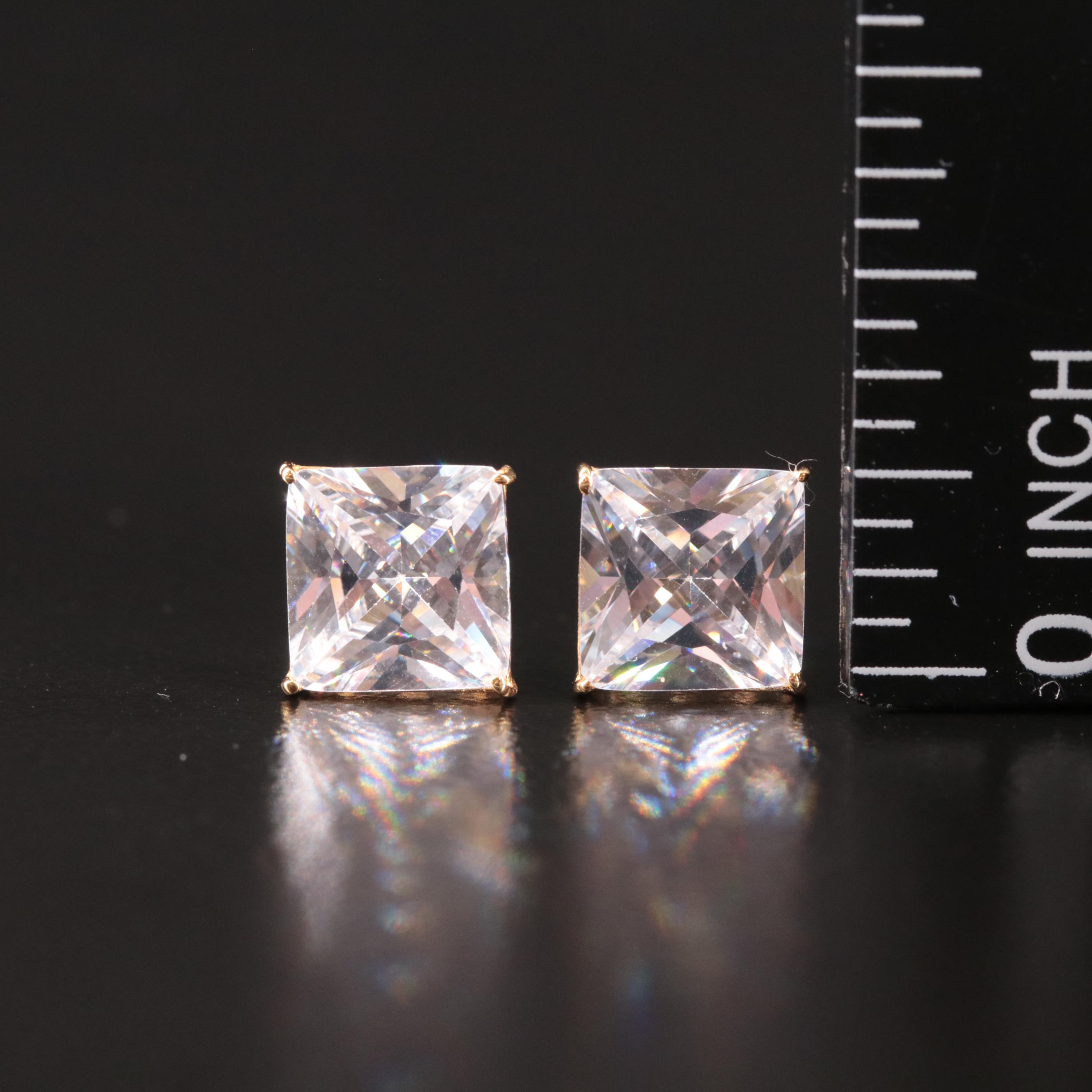 14K Cubic Zirconia Square Stud Earrings