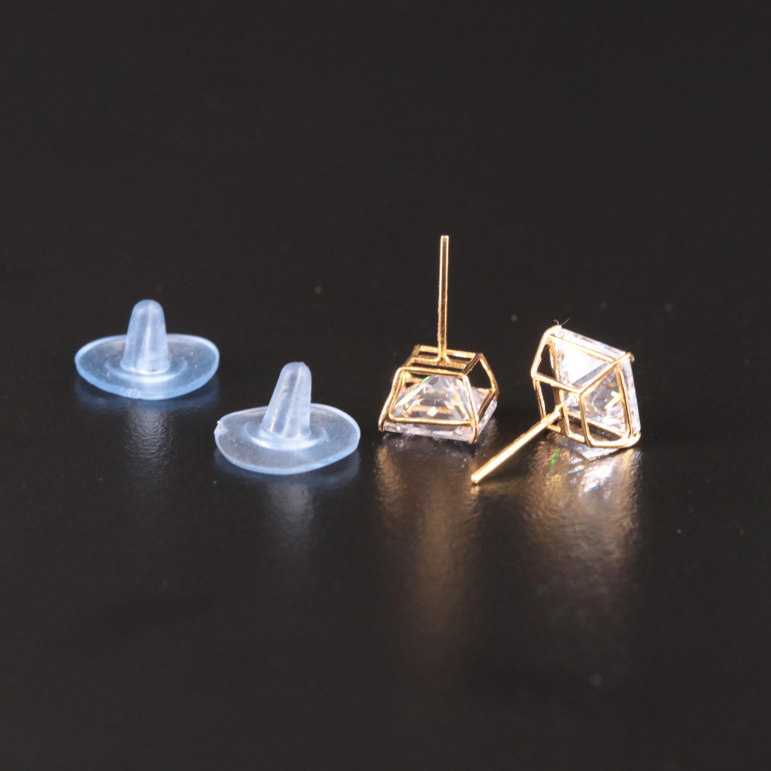 14K Cubic Zirconia Square Stud Earrings