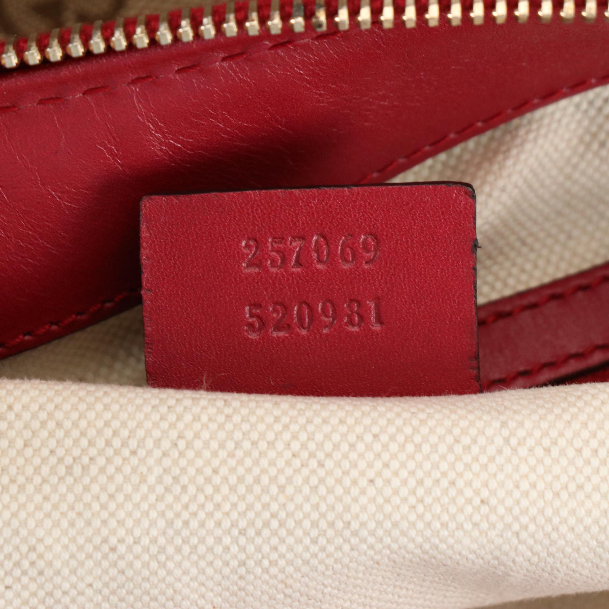 Gucci Lovely Heart Shoulder Bag in GG Canvas and Red Leather