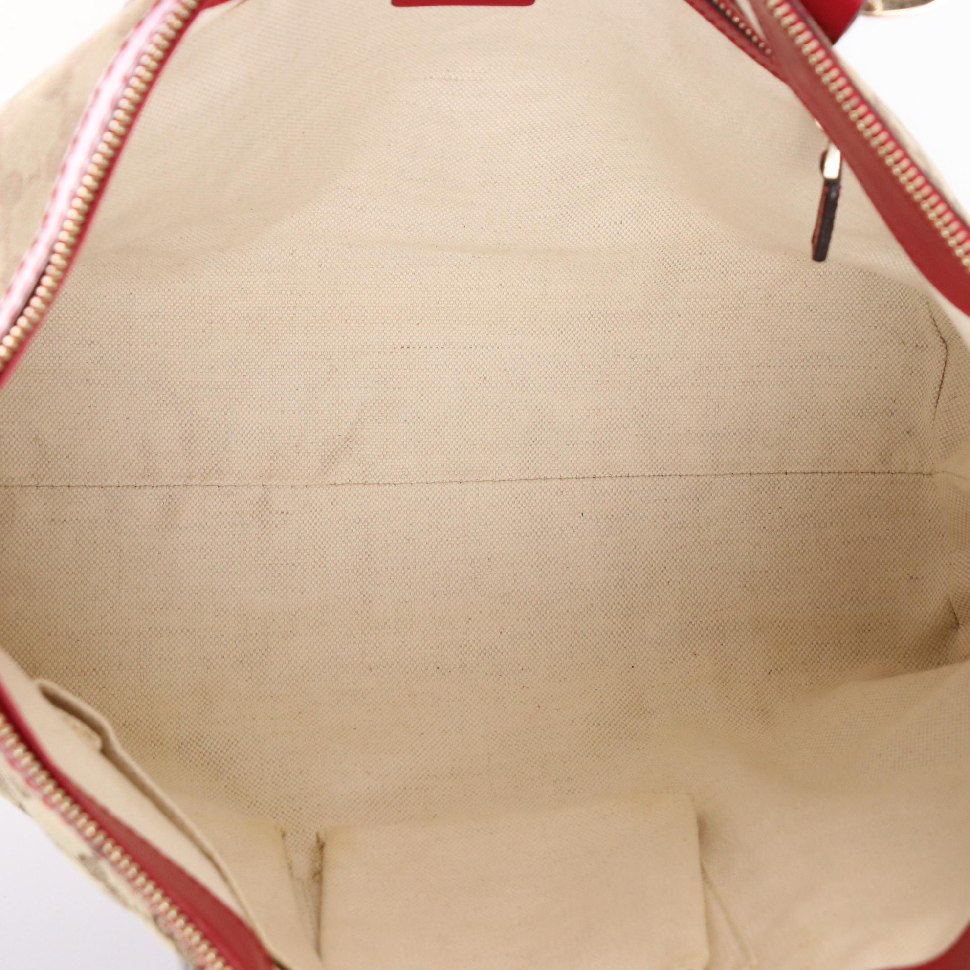 Gucci Lovely Heart Shoulder Bag in GG Canvas and Red Leather