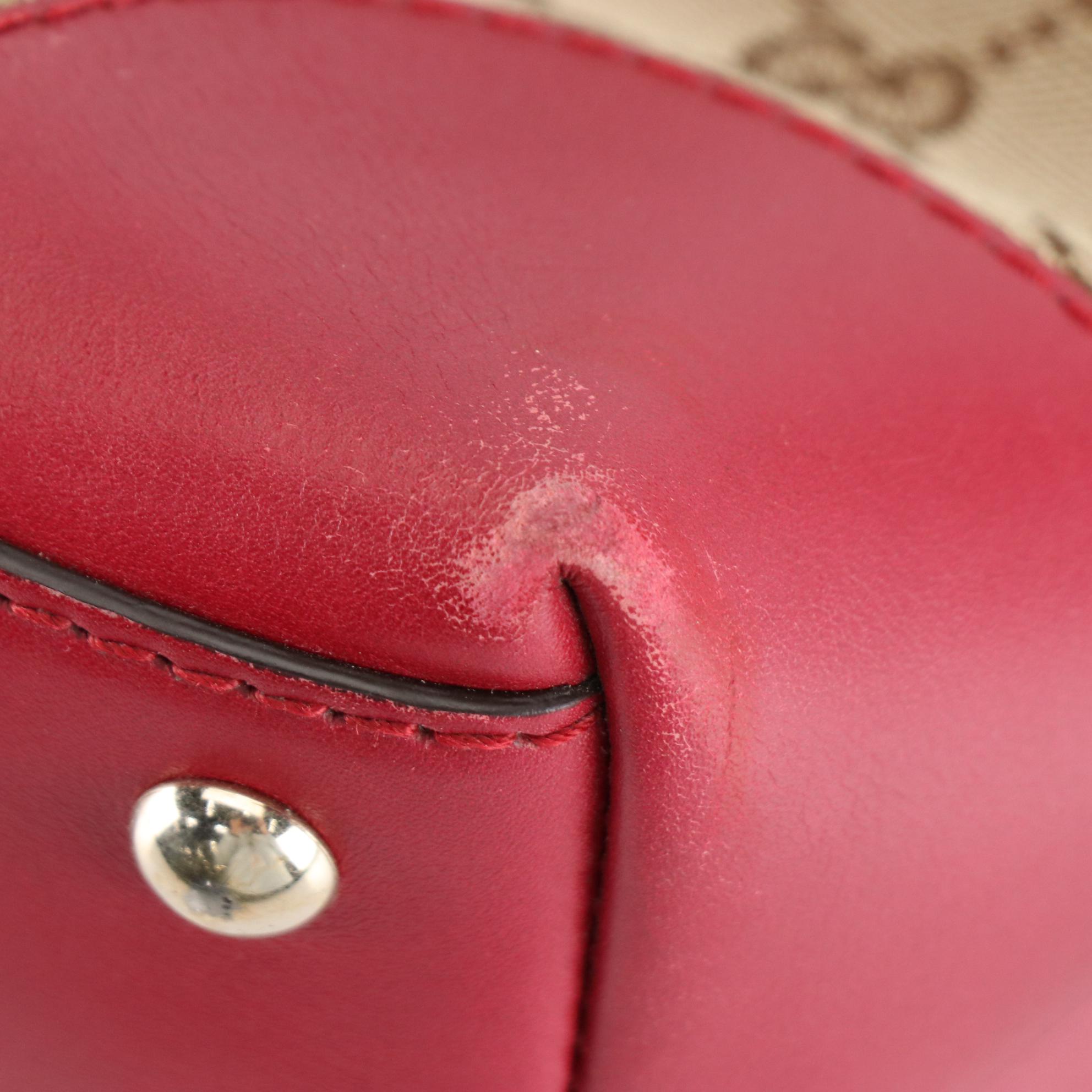 Gucci Lovely Heart Shoulder Bag in GG Canvas and Red Leather