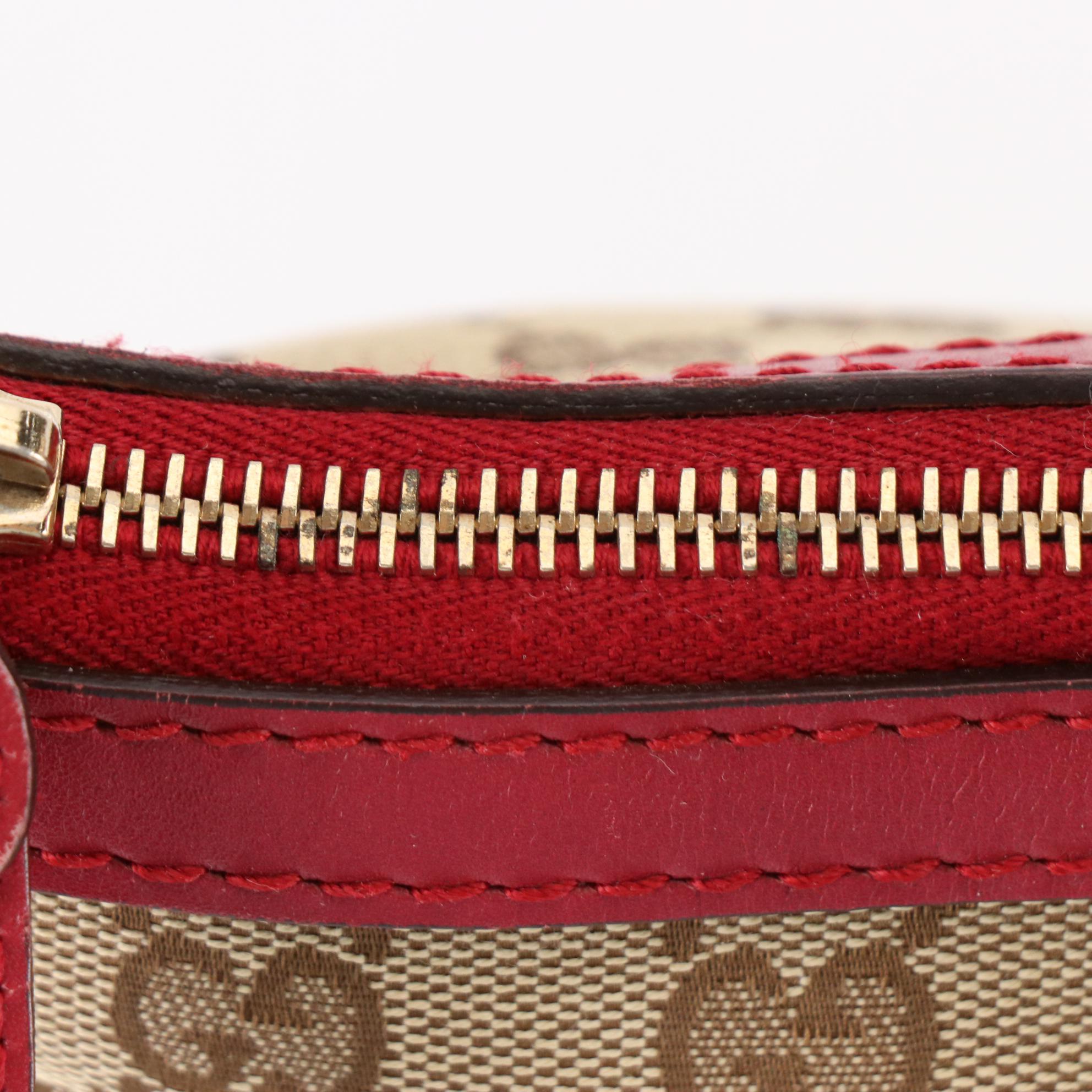 Gucci Lovely Heart Shoulder Bag in GG Canvas and Red Leather