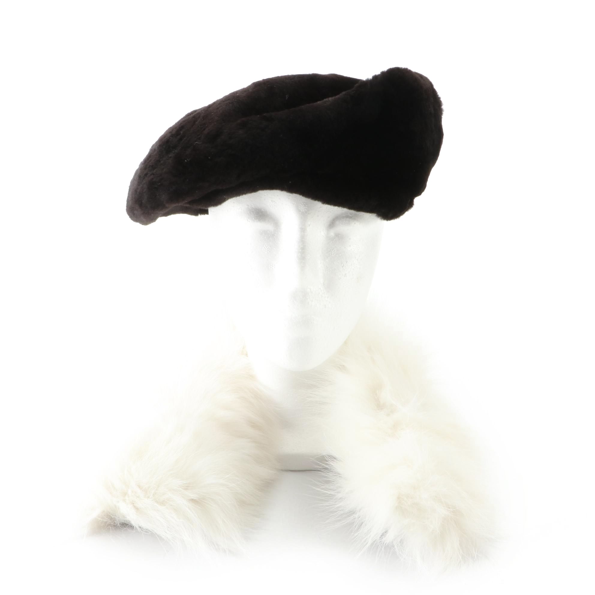 Michael Kates Sheared Beaver Fur Cap and Fox Fur Headband