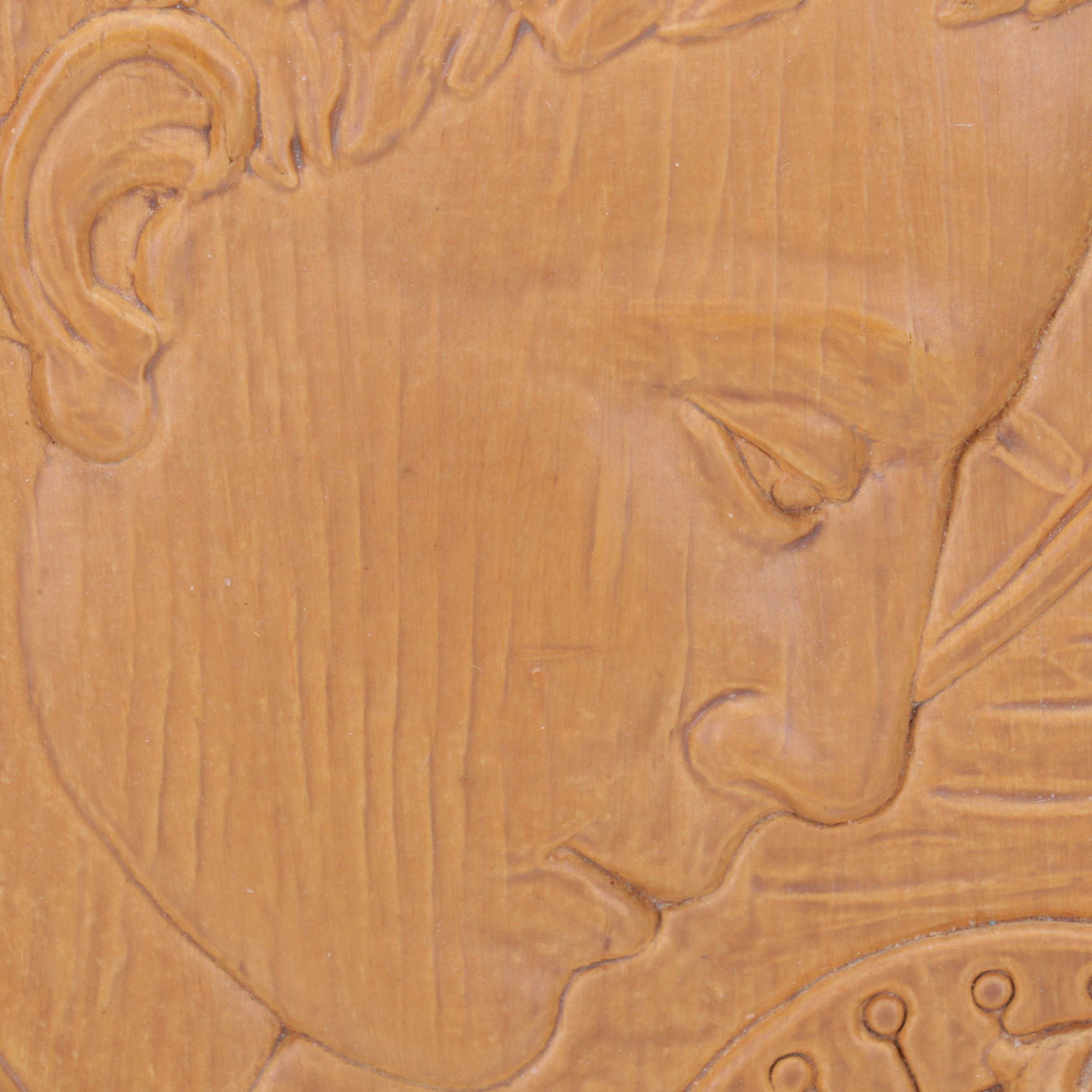 Mexican Folk Art Carved Wood Angel Drummer with St. Francis Relief Carved Panel