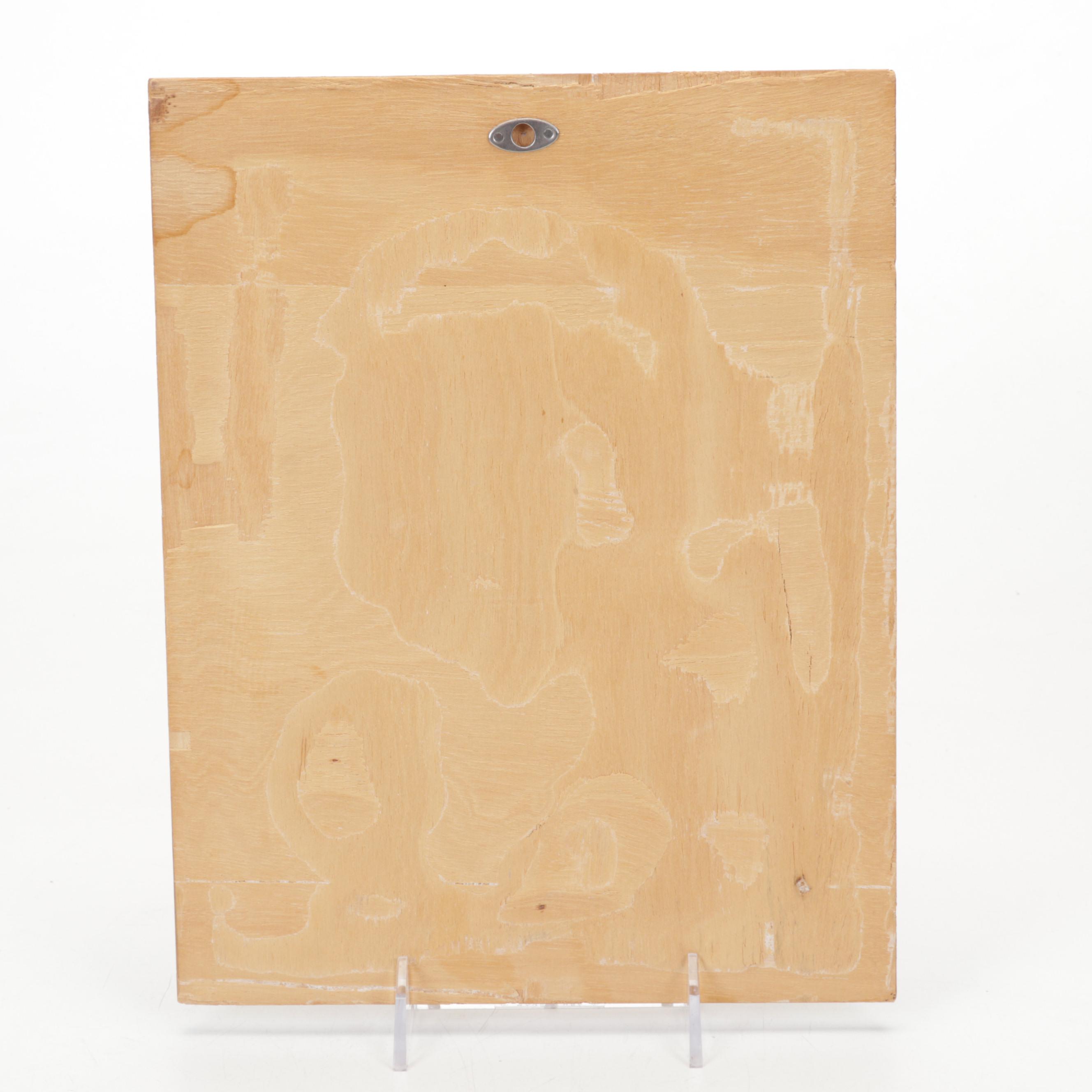 Mexican Folk Art Carved Wood Angel Drummer with St. Francis Relief Carved Panel