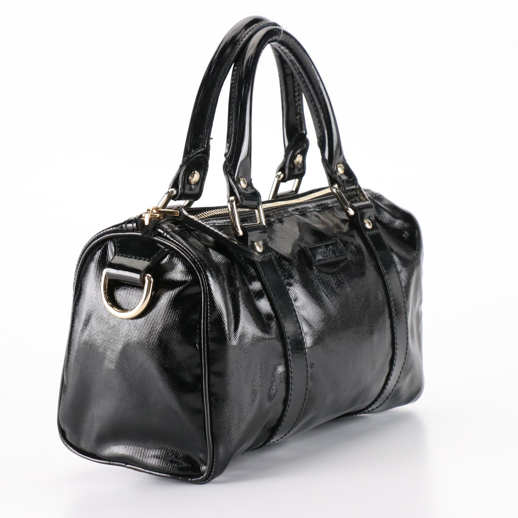 Gucci Small Joy Boston Handbag in Black Coated Nylon and Leather