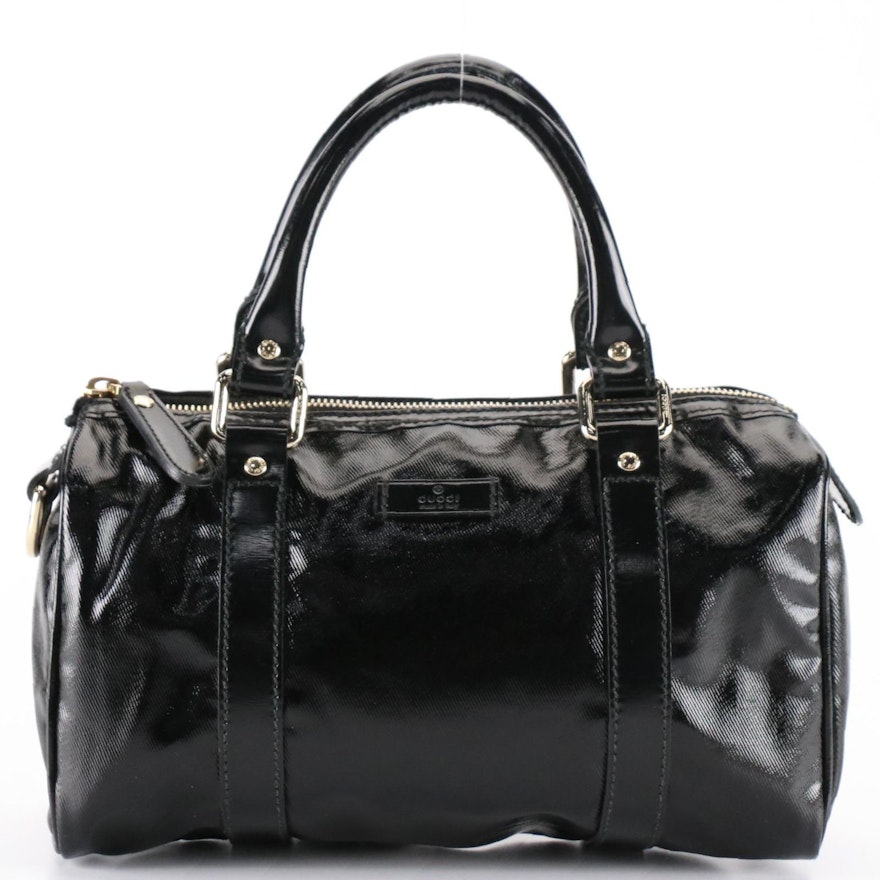 Gucci Small Joy Boston Handbag in Black Coated Nylon and Leather