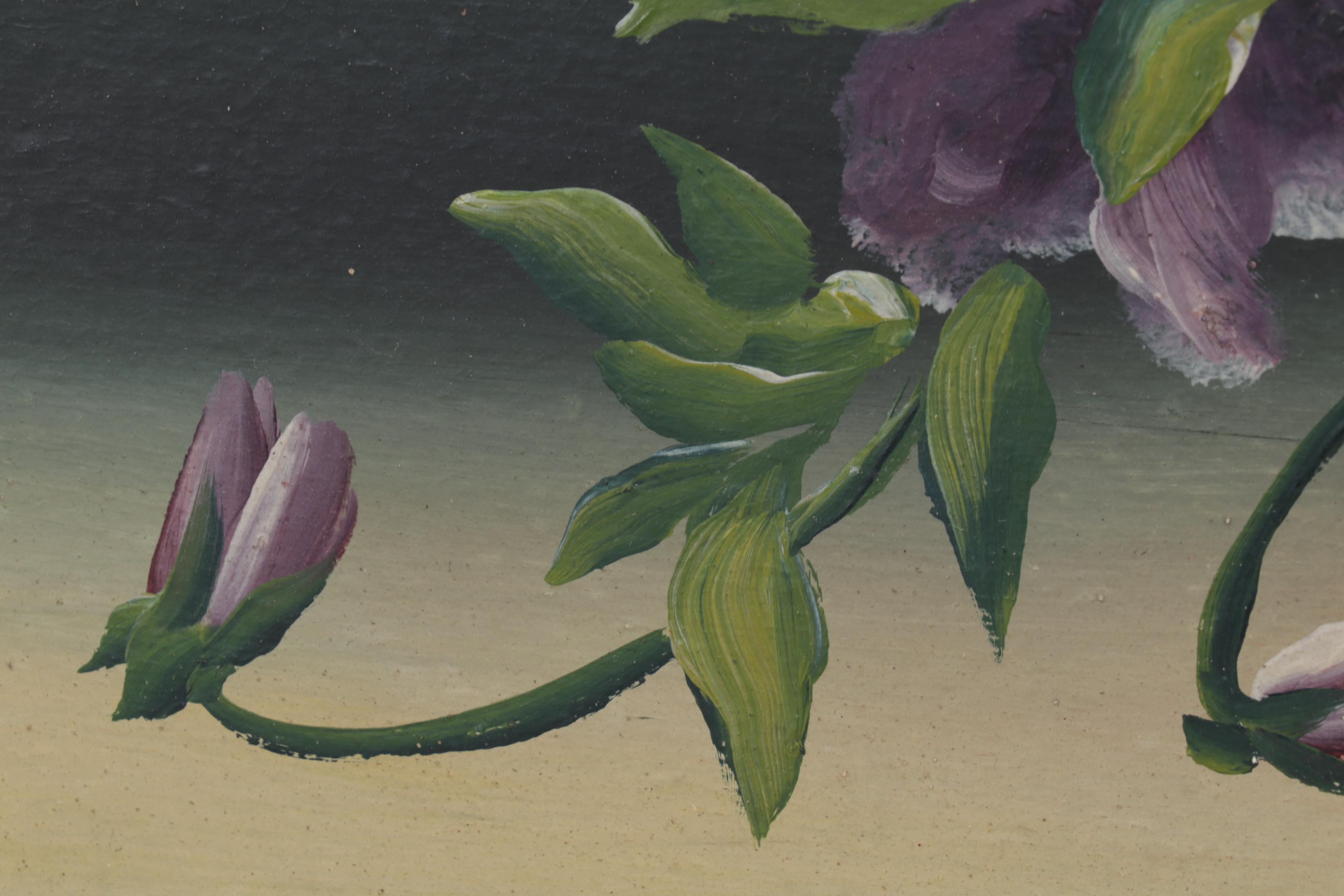 Still Life Oil Painting of Pansy Flowers in Basket, Circa 1930