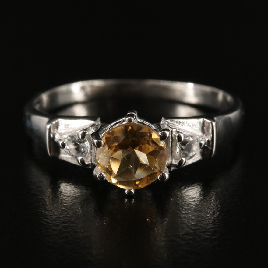 Sterling Citrine and White Topaz Three Stone Ring