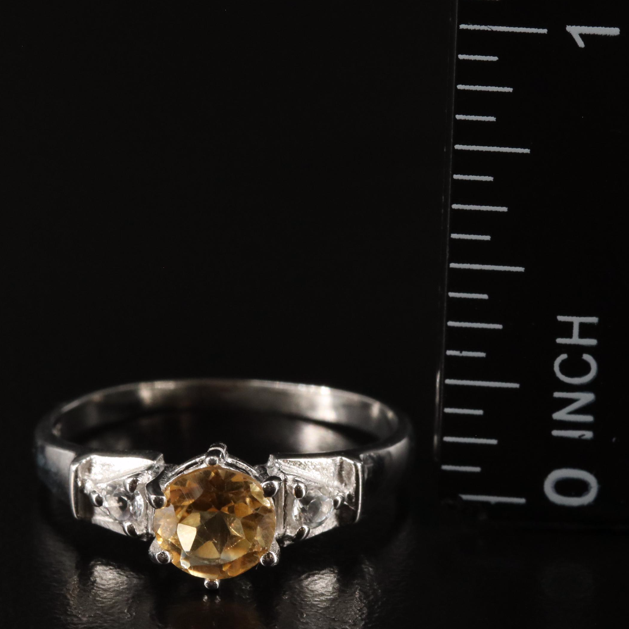 Sterling Citrine and White Topaz Three Stone Ring