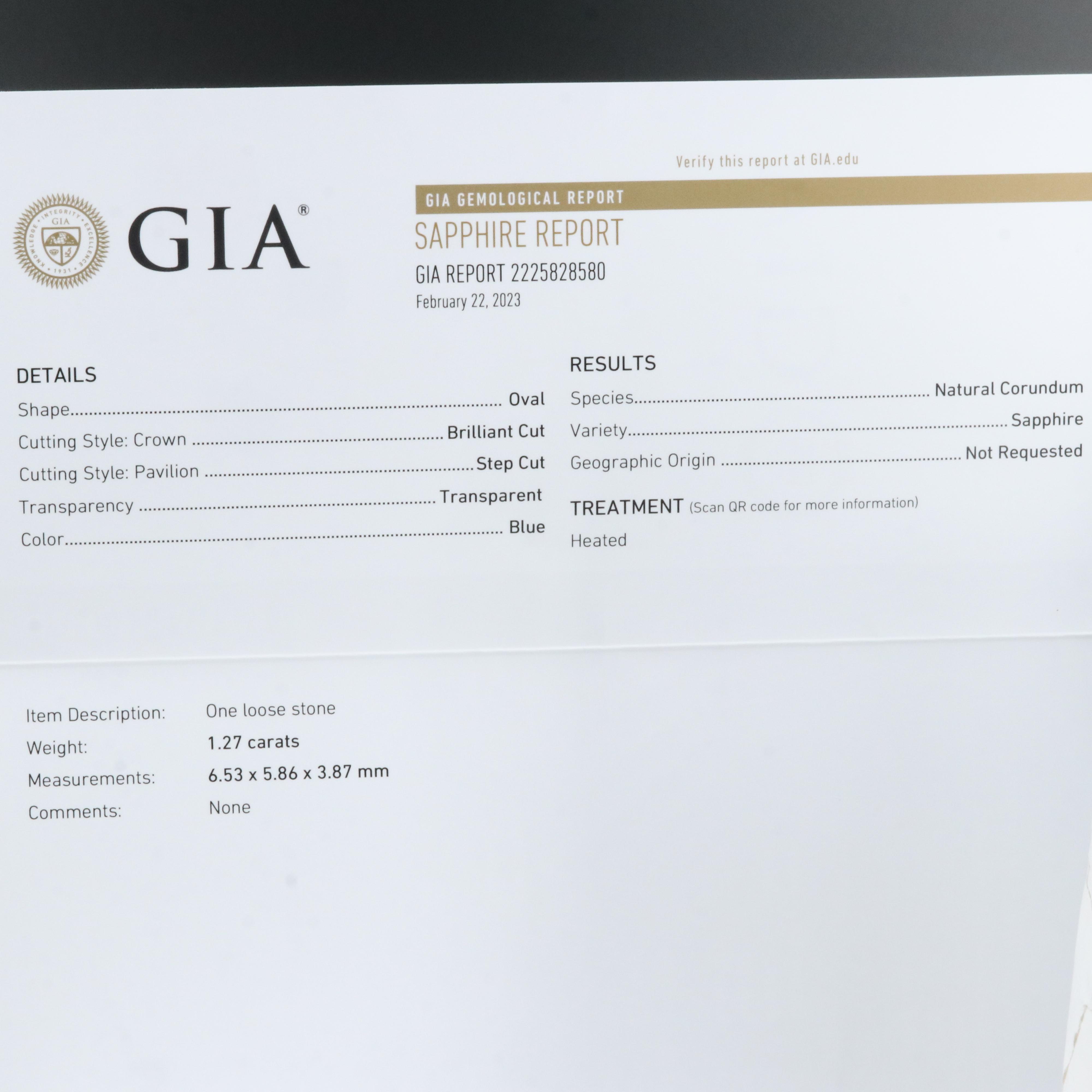 14K 1.27 CT Sapphire and Diamond Ring with GIA Report