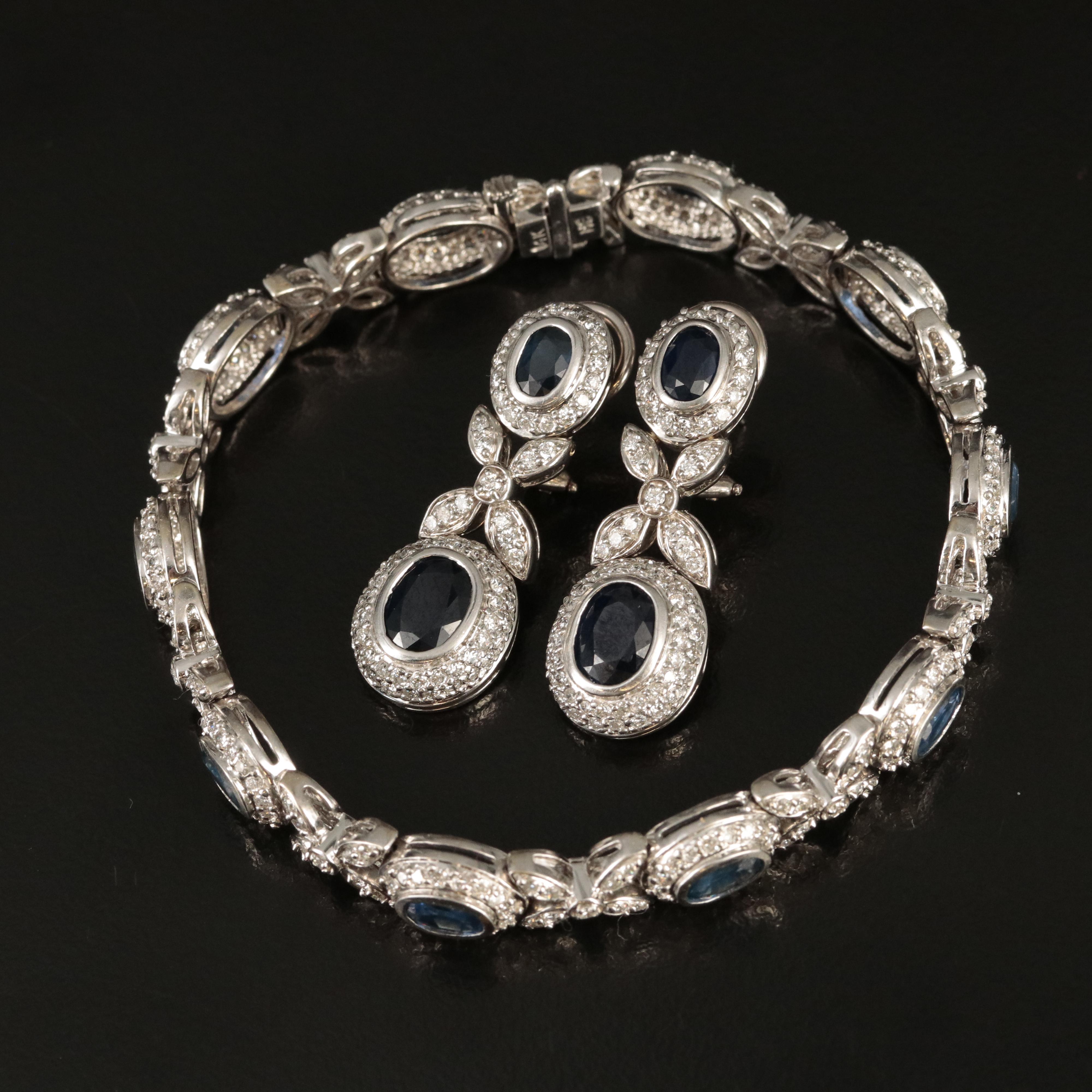 14K Sapphire and 3.84 CTW Diamond Bracelet and Earring Set