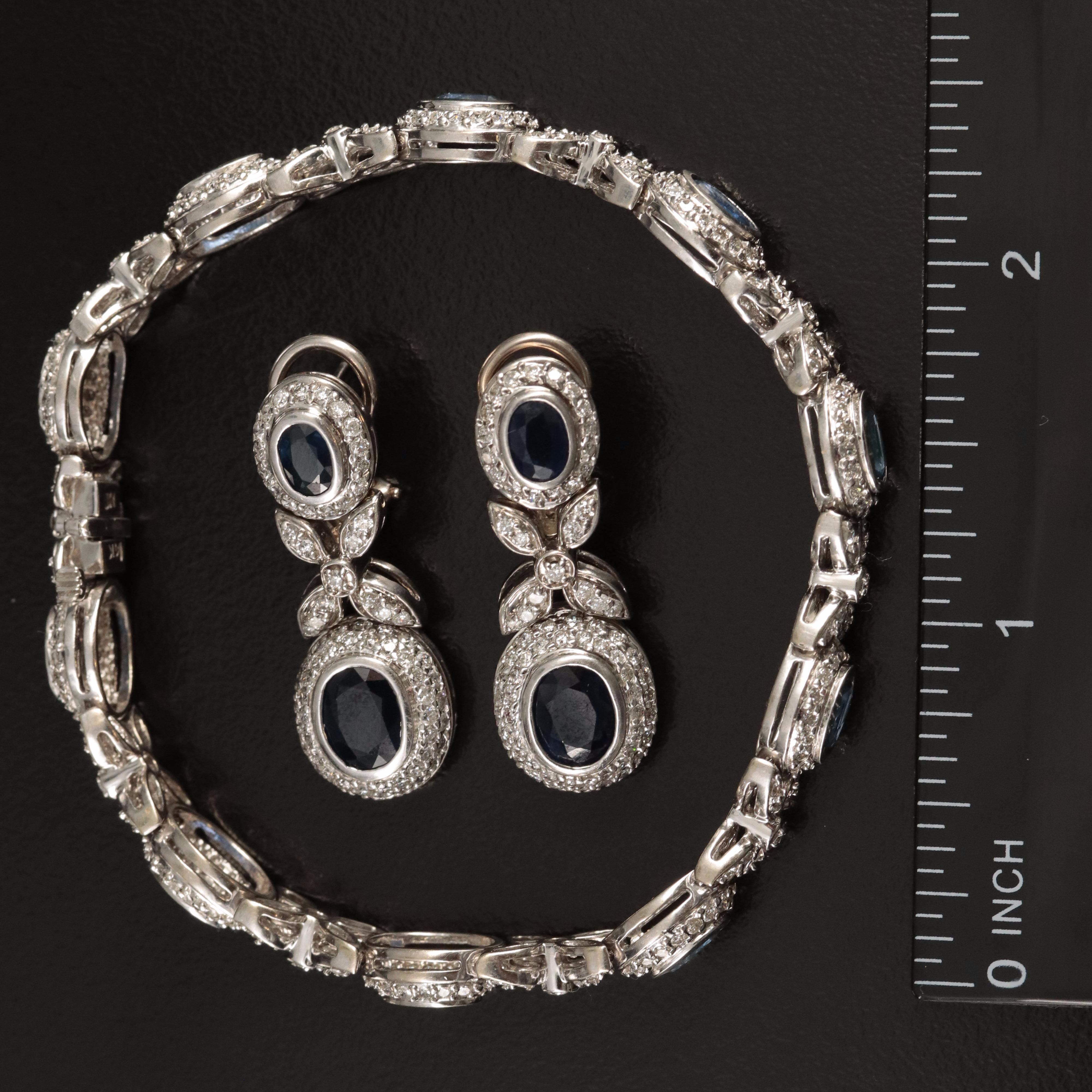 14K Sapphire and 3.84 CTW Diamond Bracelet and Earring Set