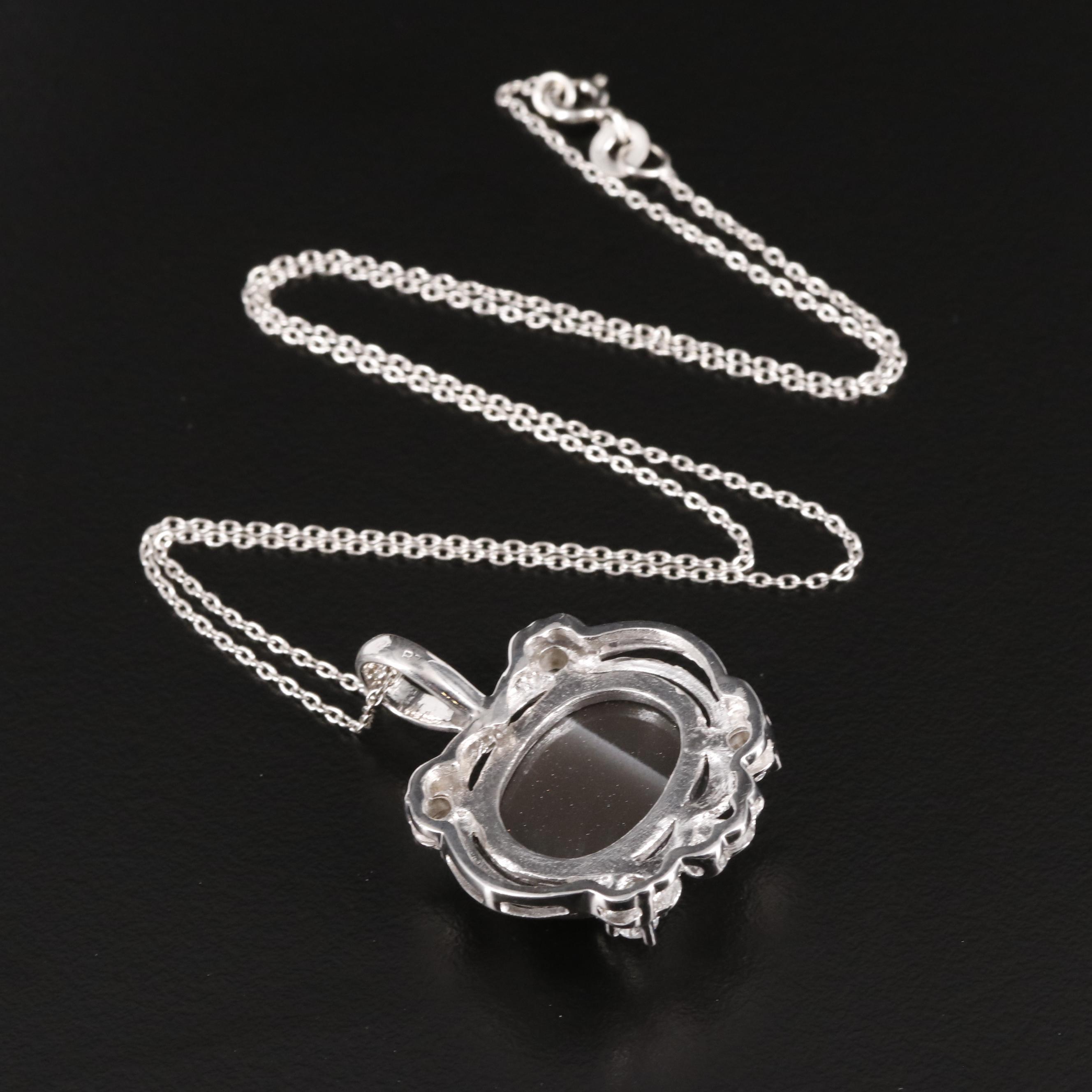 Sterling Moonstone and Cubic Zirconia Pendant Necklace
