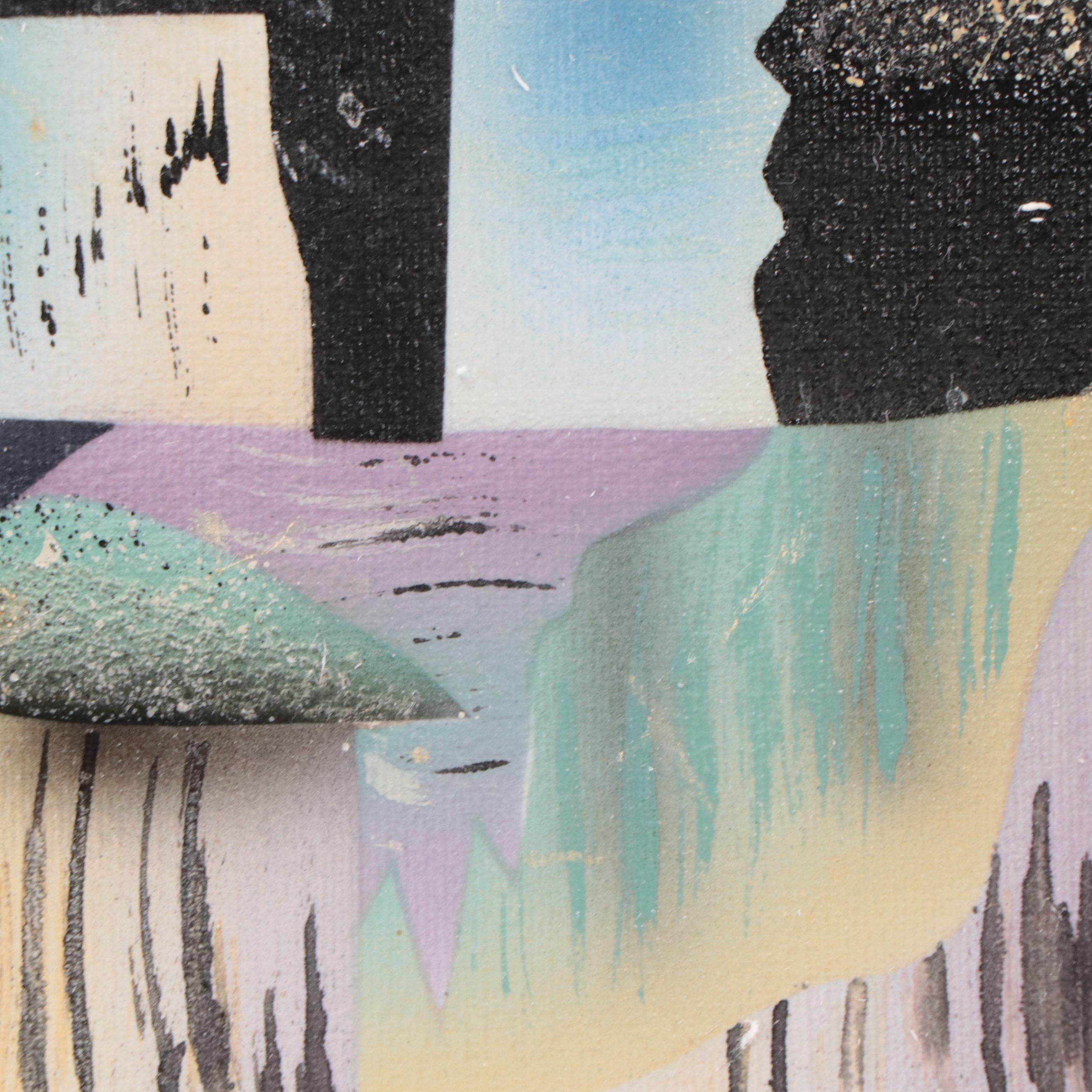 S. Easton Mixed Media Painting of Surreal Landscape