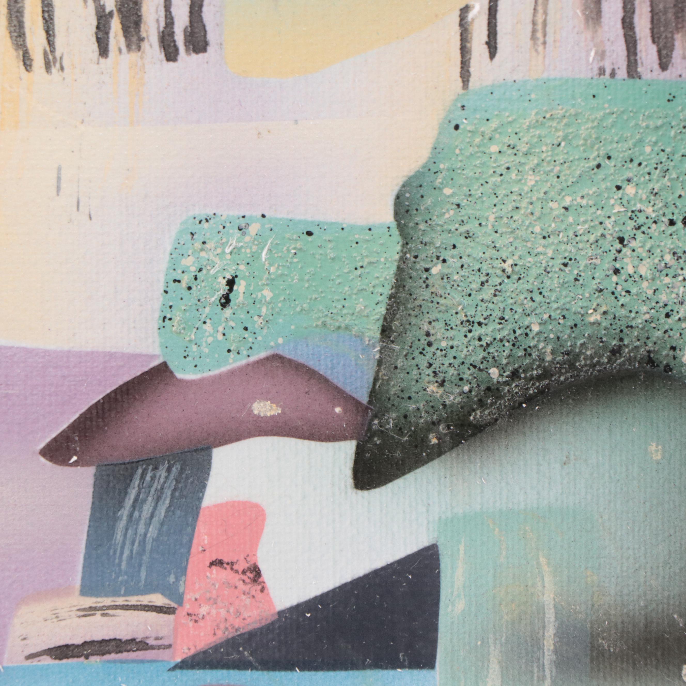 S. Easton Mixed Media Painting of Surreal Landscape