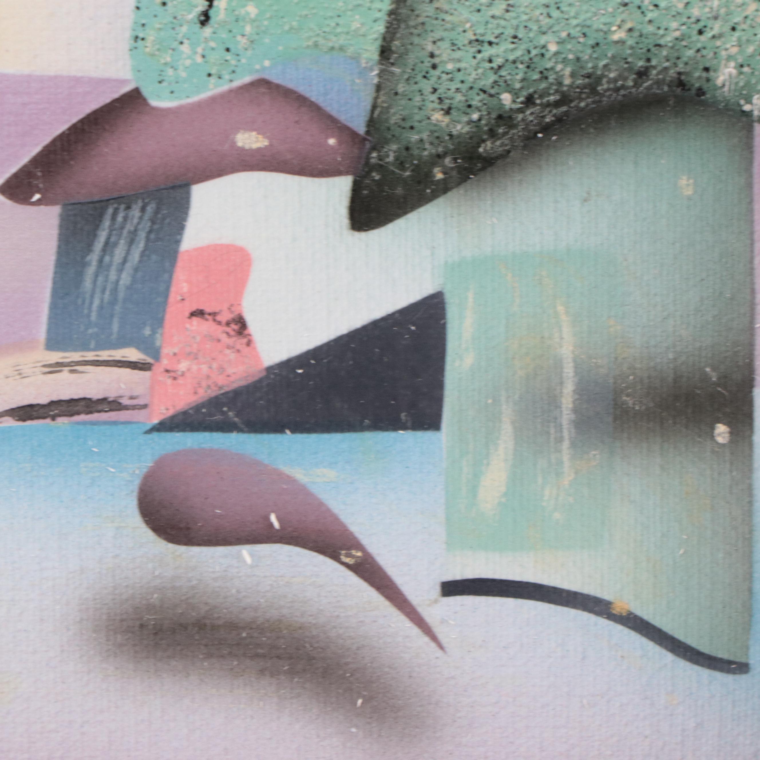 S. Easton Mixed Media Painting of Surreal Landscape