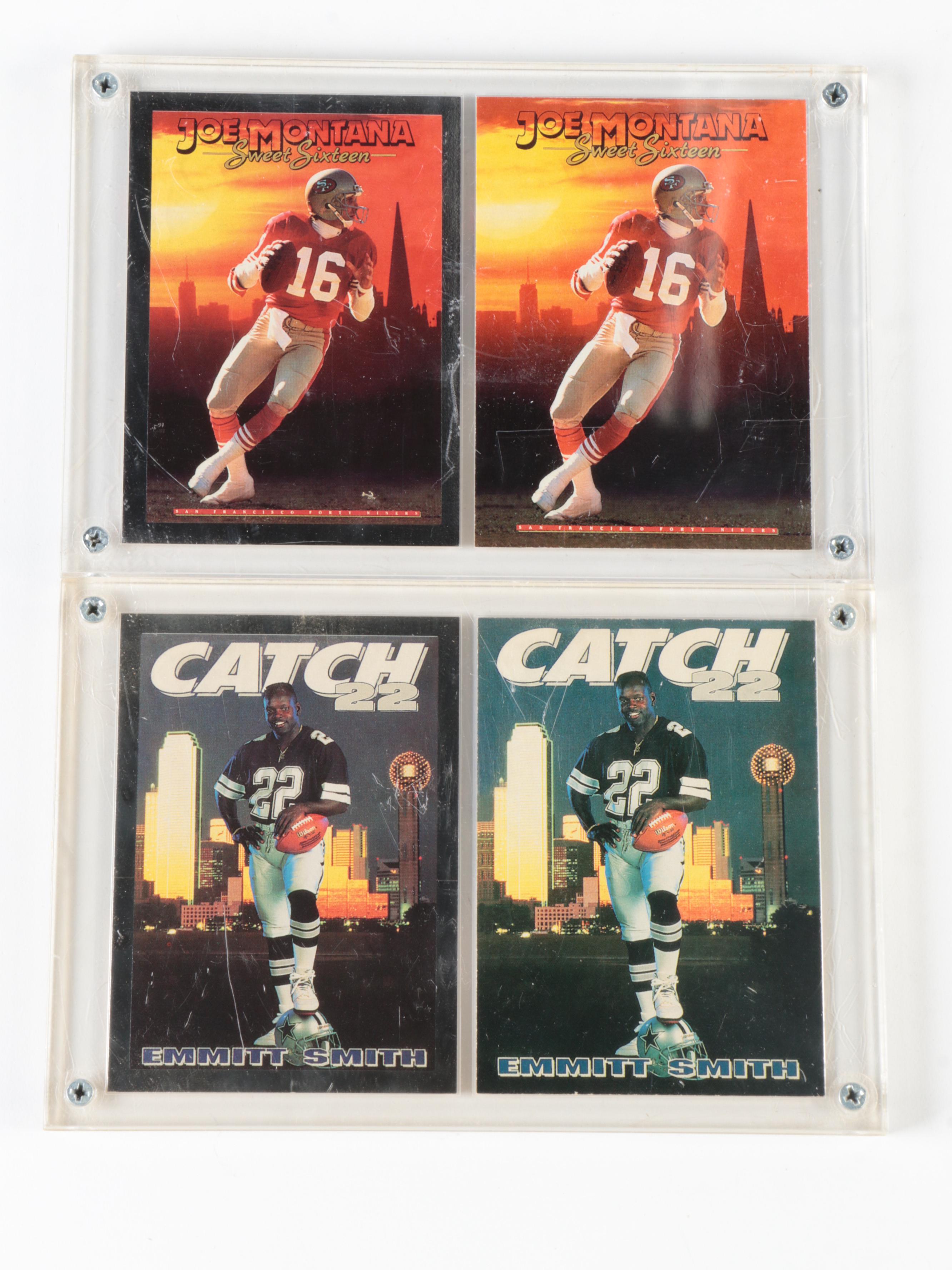 Skybox Football Cards with Metallic Including Joe Montana, Emmitt Smith, 1990s