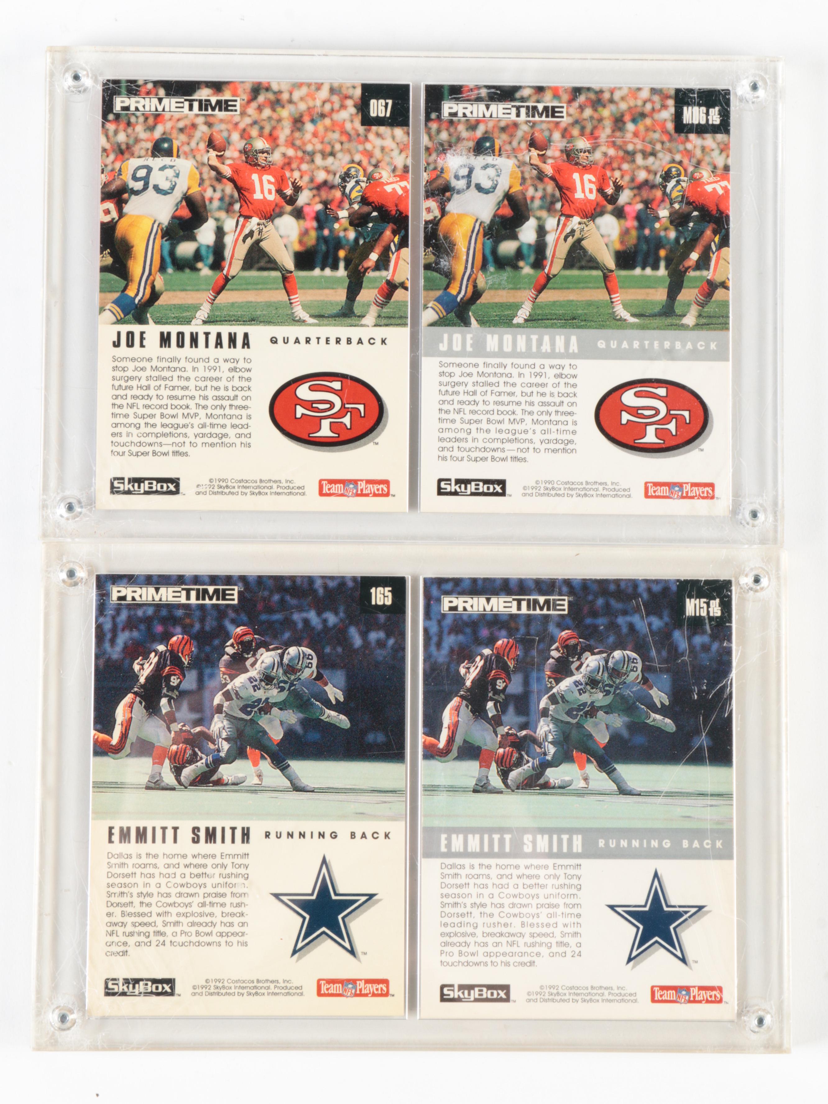 Skybox Football Cards with Metallic Including Joe Montana, Emmitt Smith, 1990s
