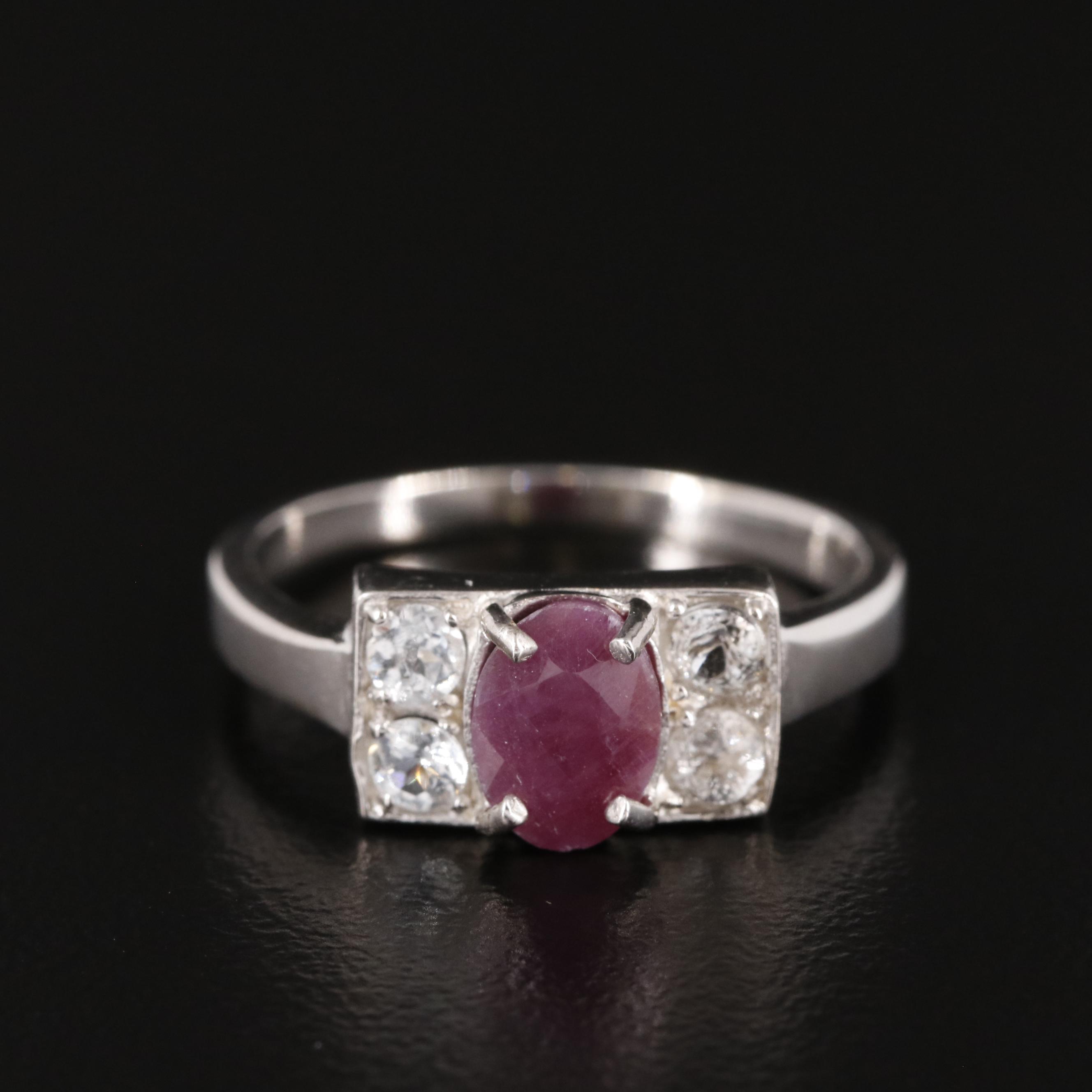 Sterling Ruby and White Topaz Ring