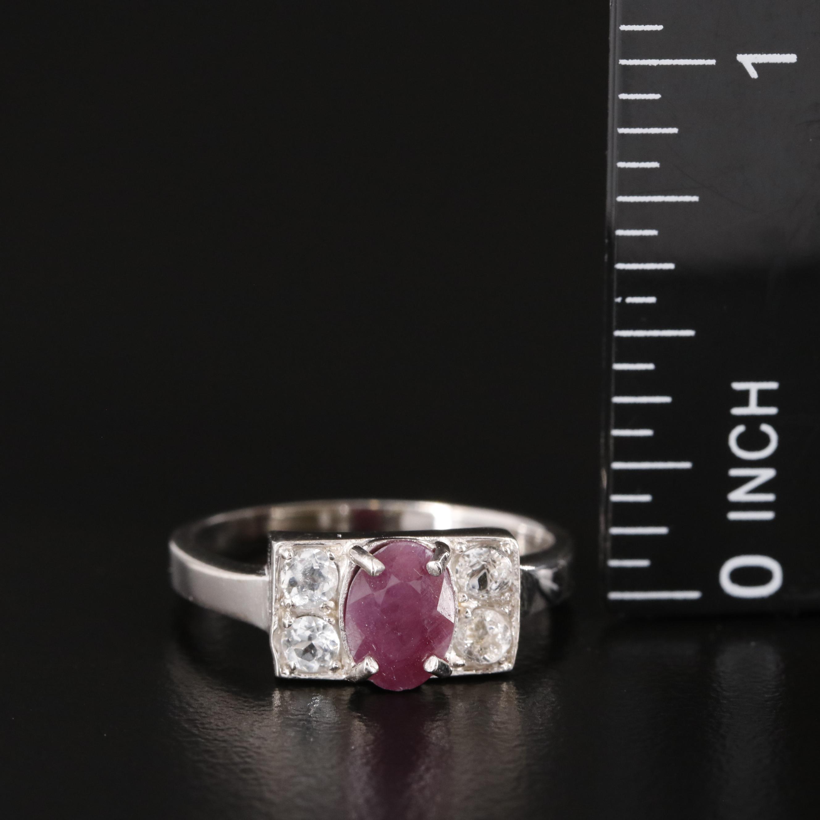 Sterling Ruby and White Topaz Ring