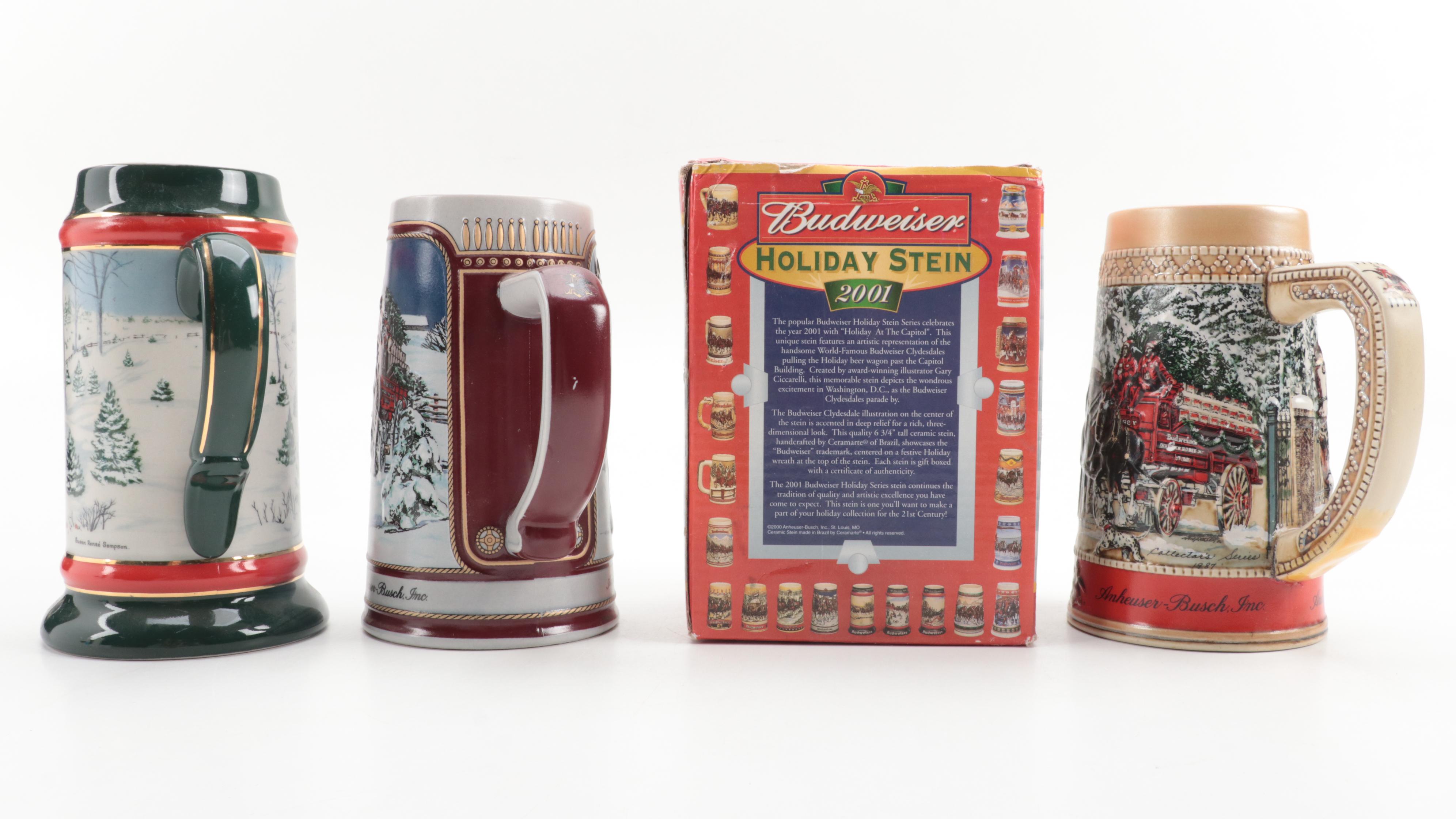 Ceramarte for Anheuser-Busch Budweiser Ceramic Christmas Steins