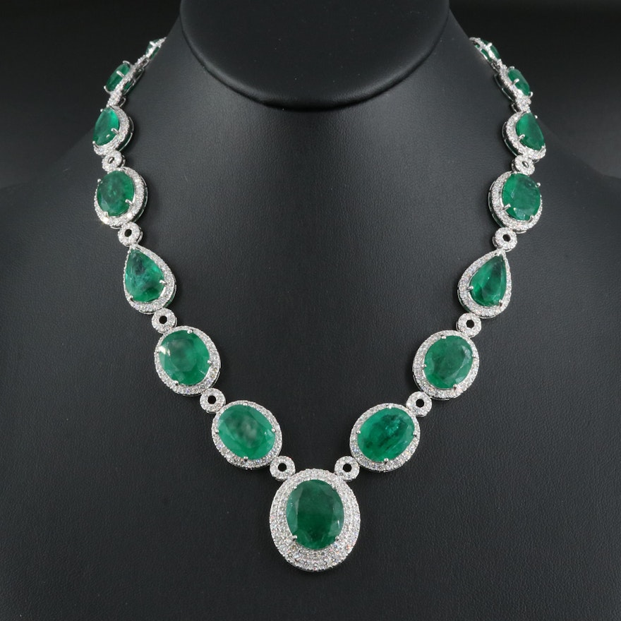 18K 93.13 CTW Emerald and 13.25 CTW Diamond Necklace