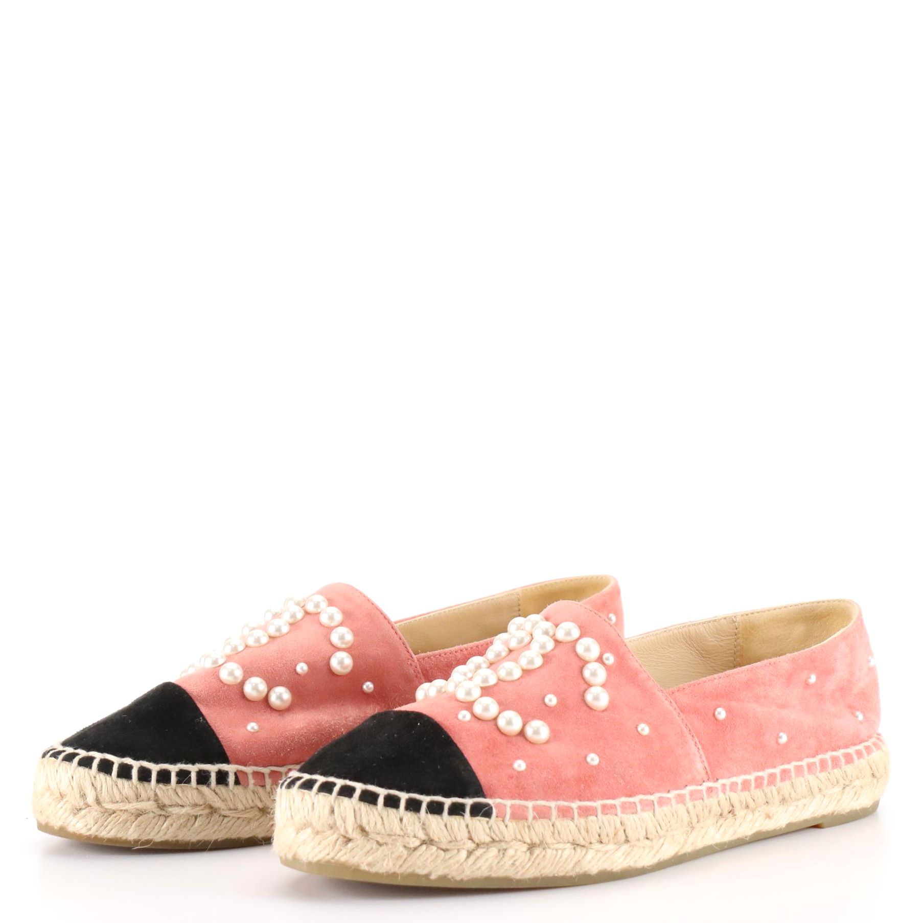 Chanel CC Embellished Espadrilles in Two-Tone Suede