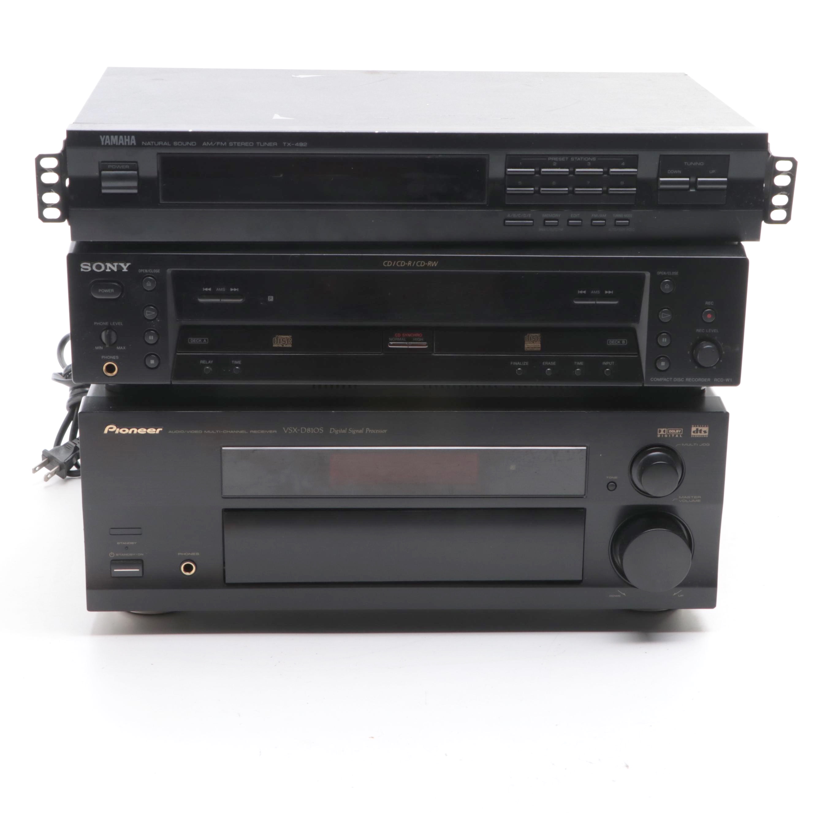 Pioneer A/V Receiver, Sony CD-RW and Yamaha AM/FM Stereo Tuner