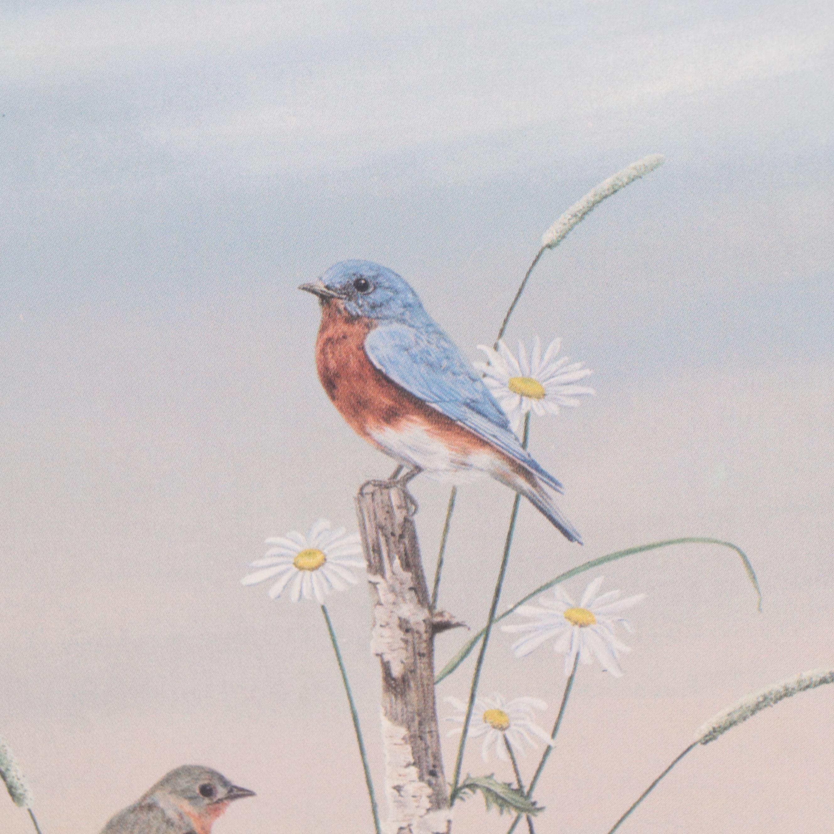 Offset Lithograph After Robert Leland Pence "Bluebirds and Daisies"