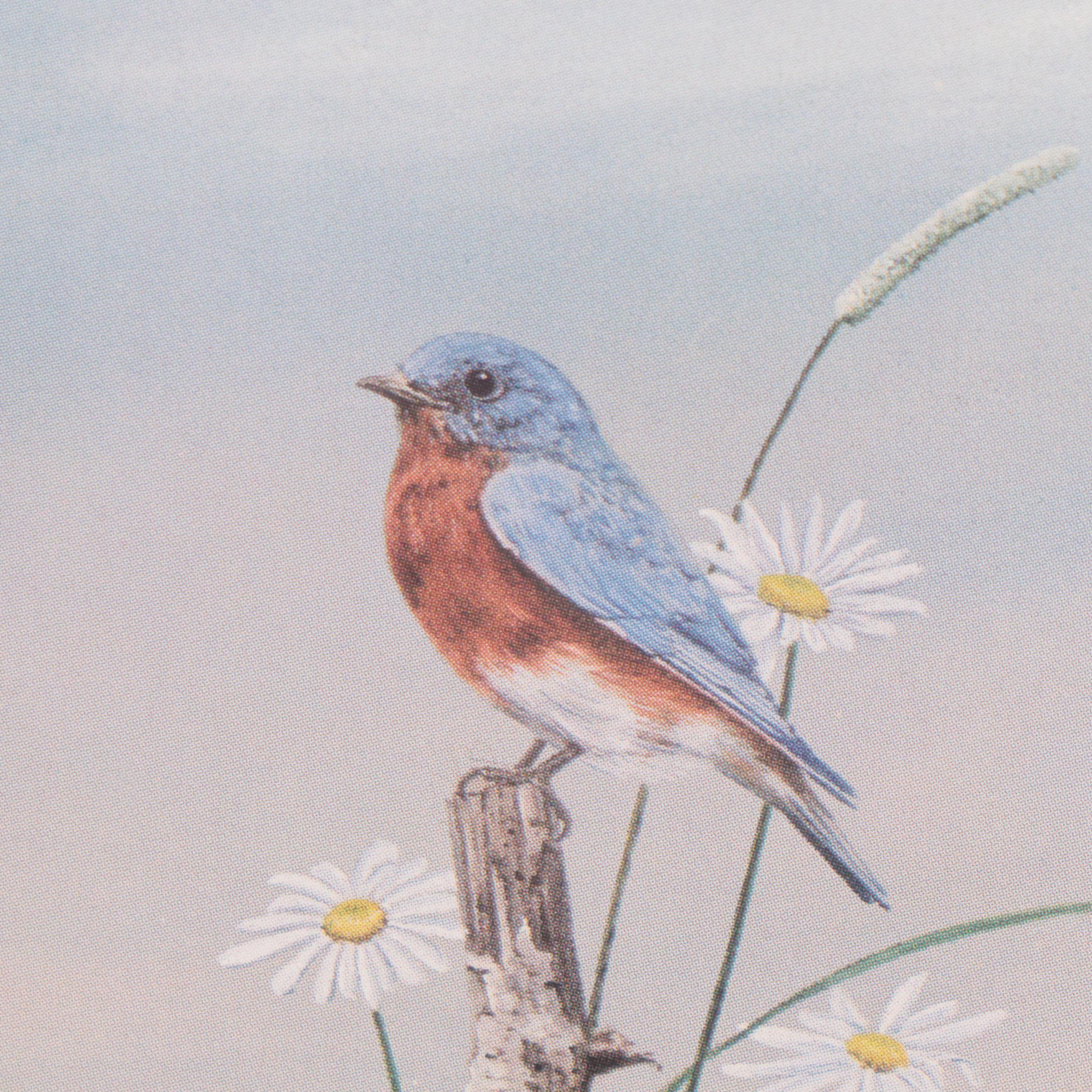 Offset Lithograph After Robert Leland Pence "Bluebirds and Daisies"