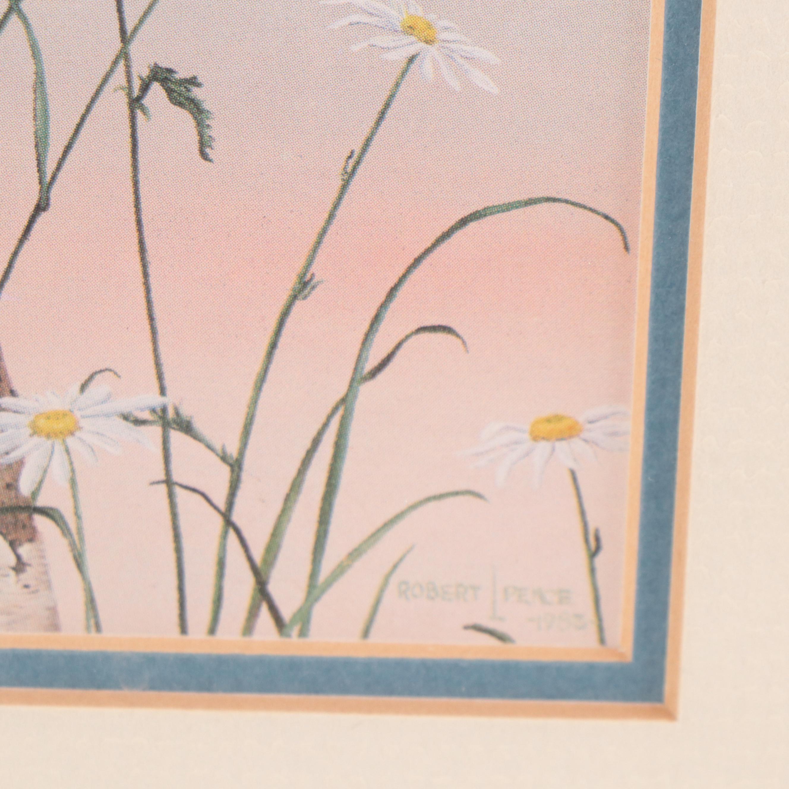 Offset Lithograph After Robert Leland Pence "Bluebirds and Daisies"