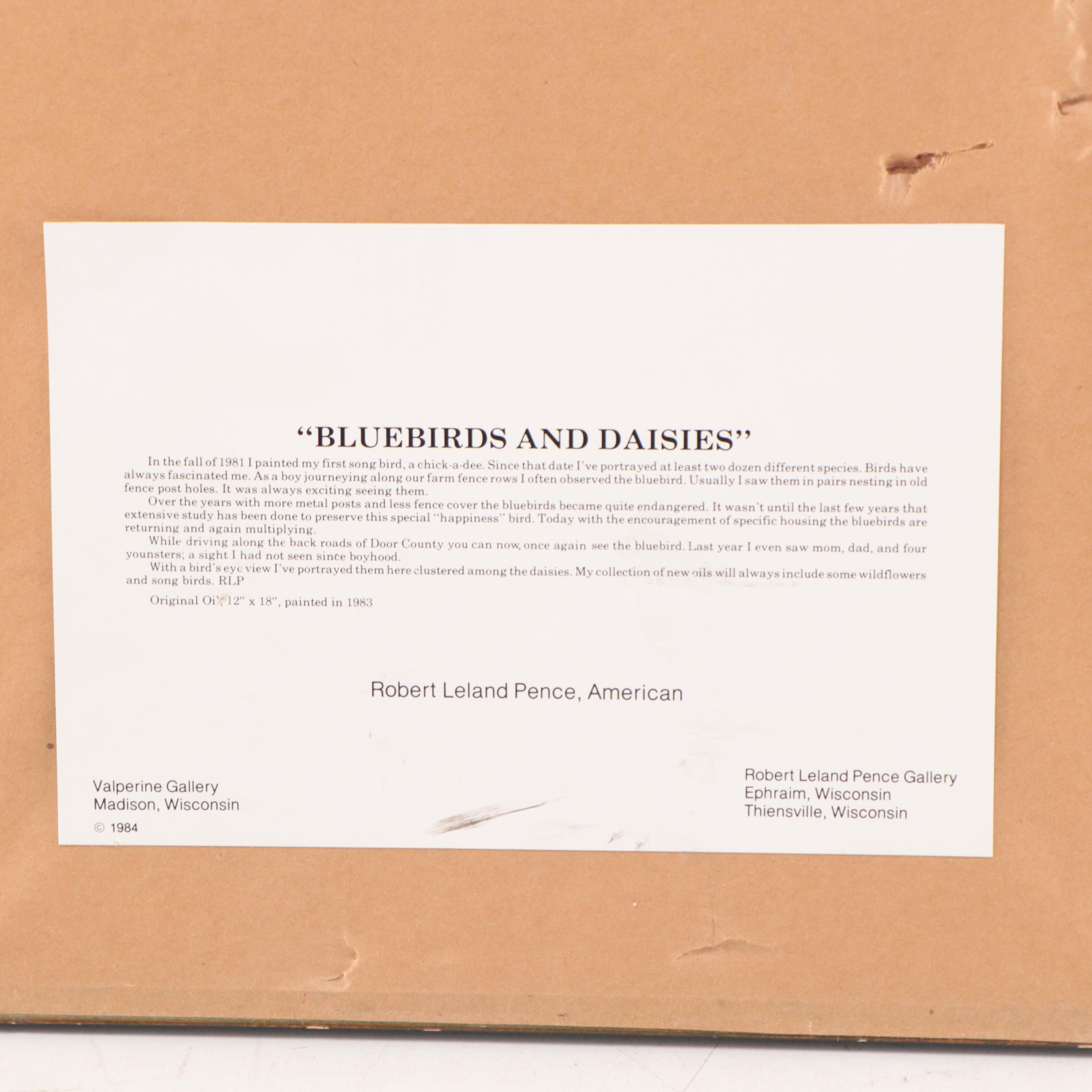 Offset Lithograph After Robert Leland Pence "Bluebirds and Daisies"