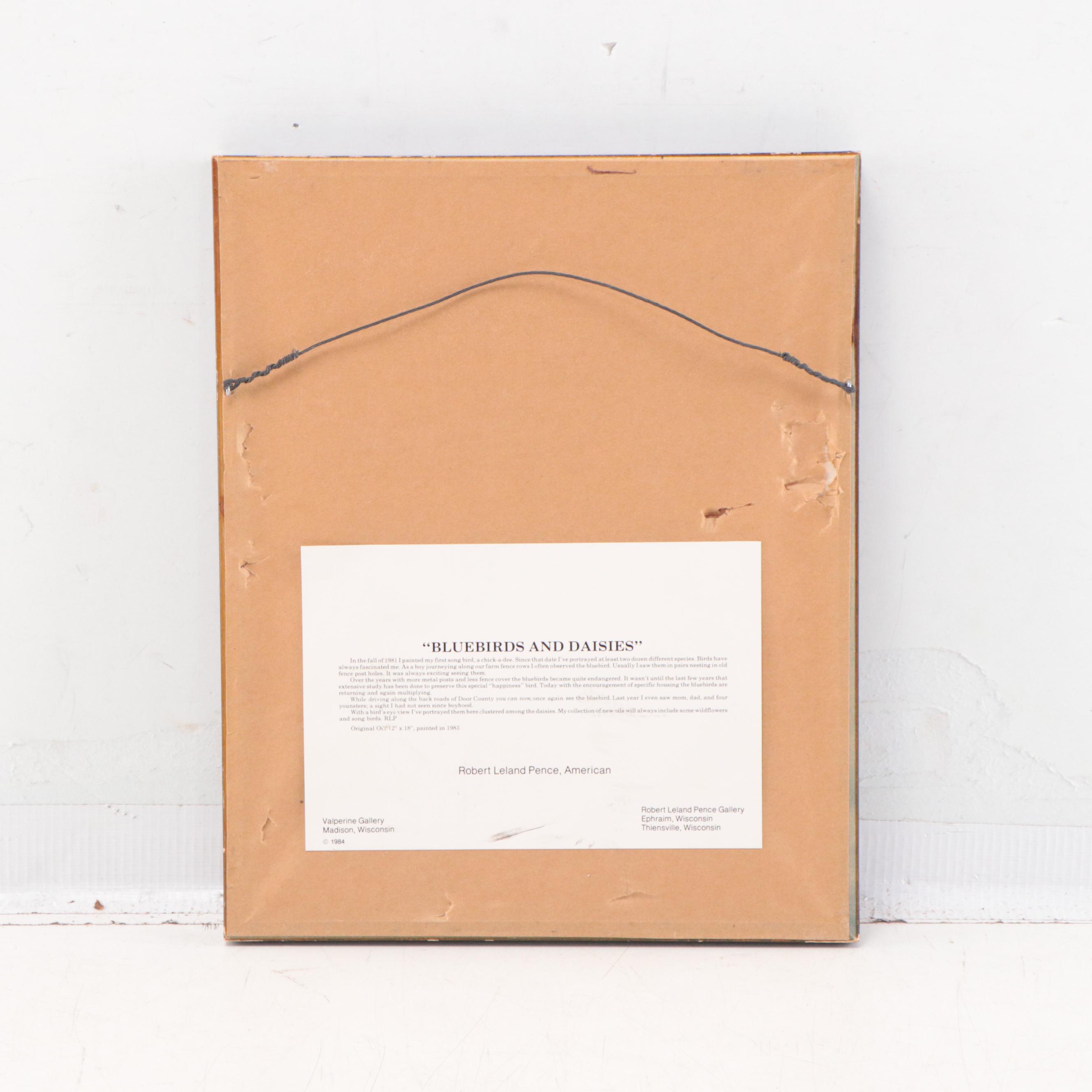 Offset Lithograph After Robert Leland Pence "Bluebirds and Daisies"