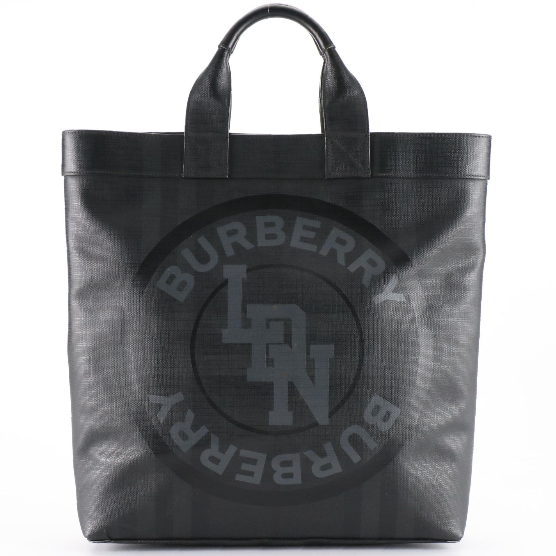 Burberry Tote in Logo Graphic London Check Coated Canvas