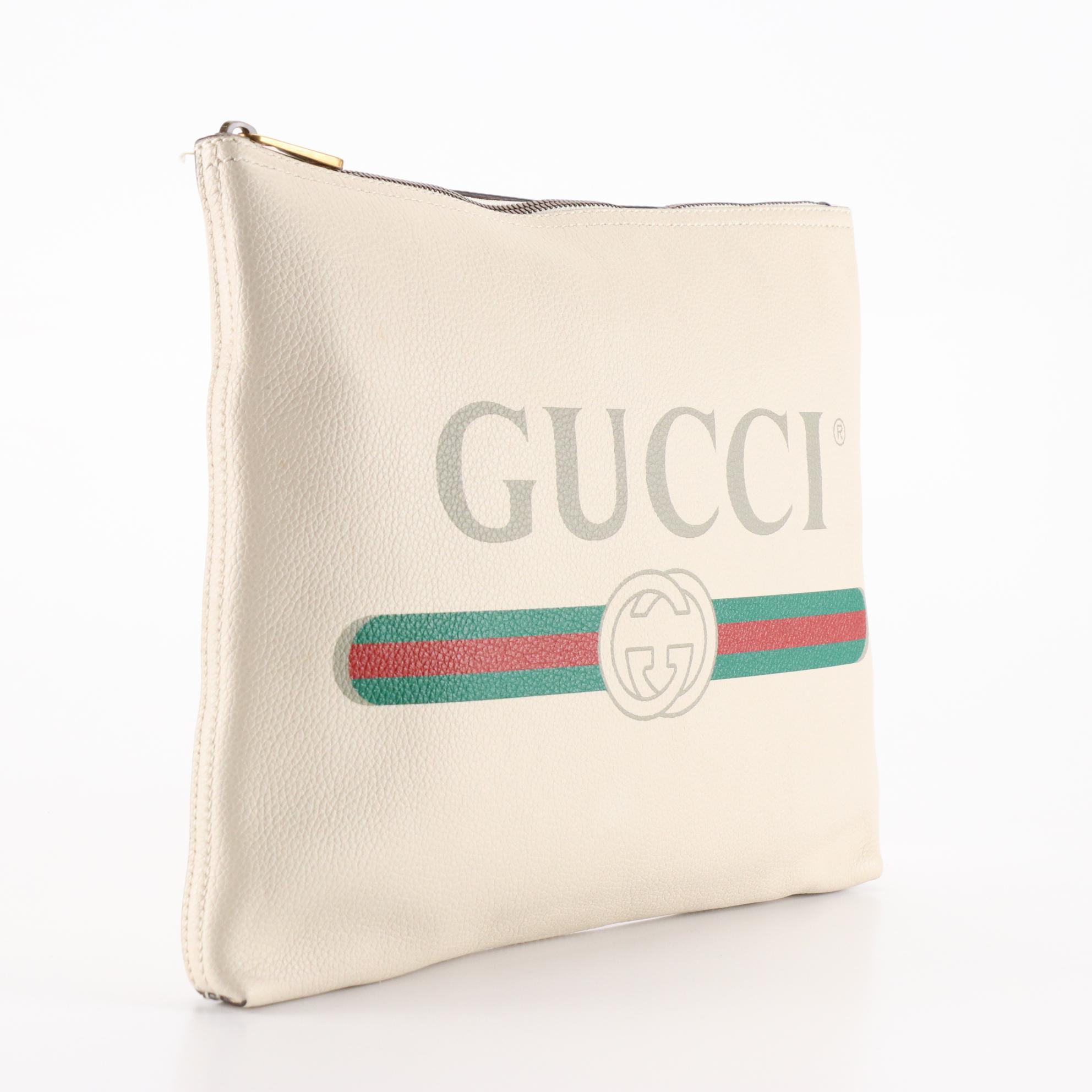 Gucci Zip Clutch in Logo Print Grain Leather