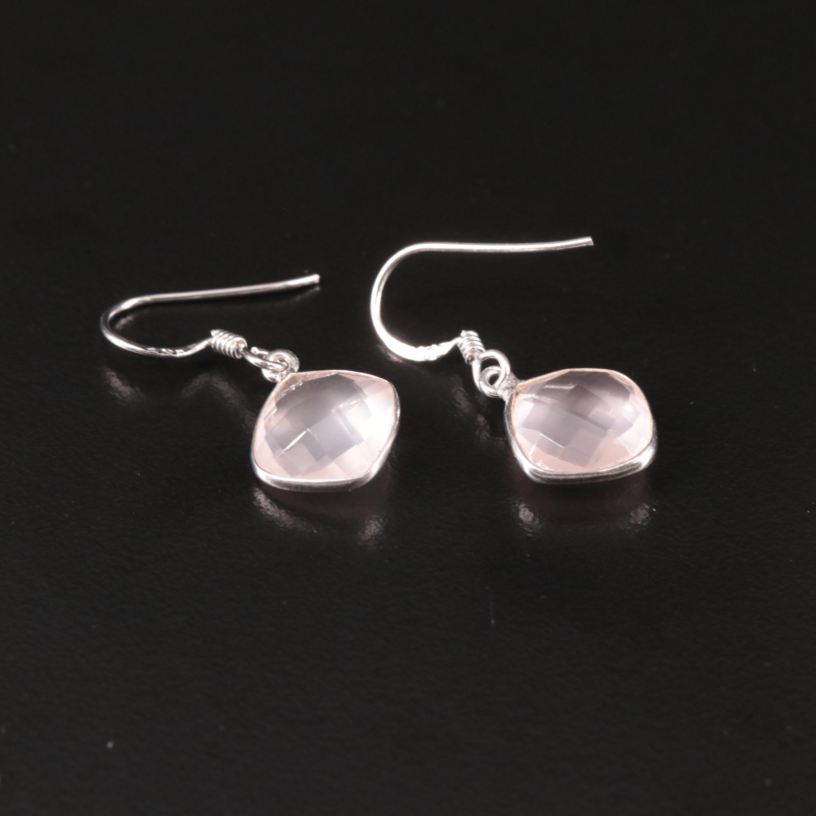 Sterling Rose Quartz Dangle Earrings