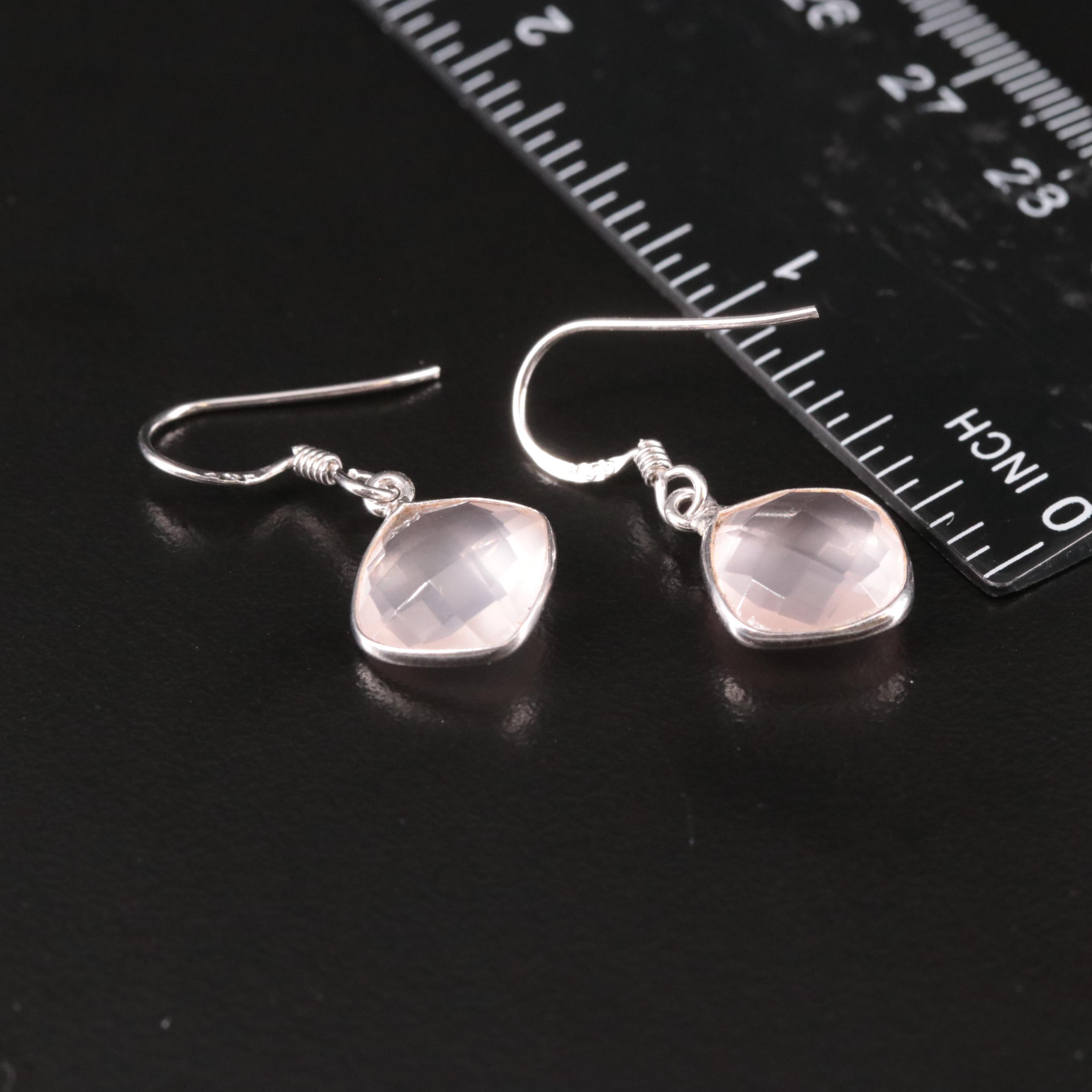 Sterling Rose Quartz Dangle Earrings