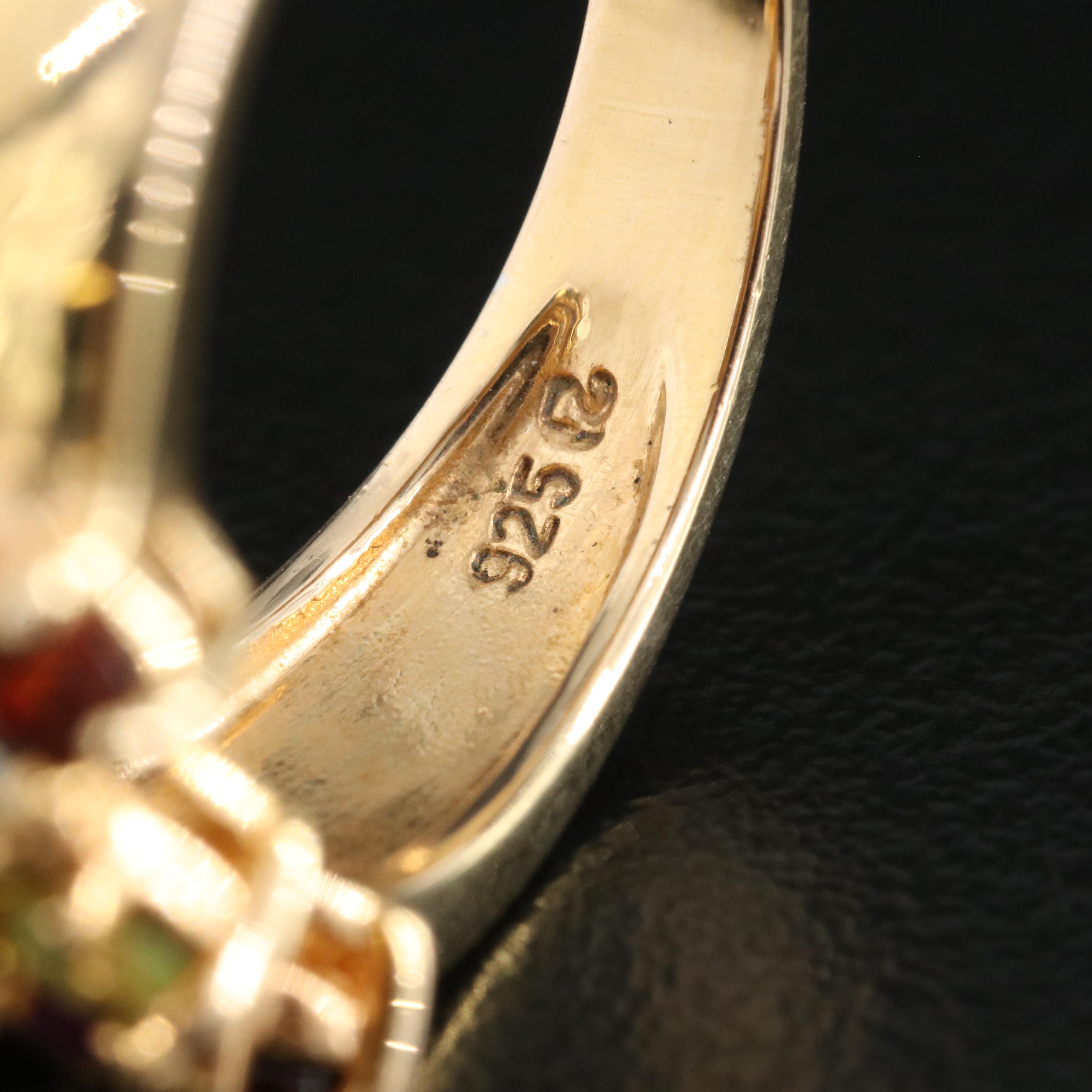 Italian Sterling Bracelet and Rings Including Garnet, Peridot and Amethyst