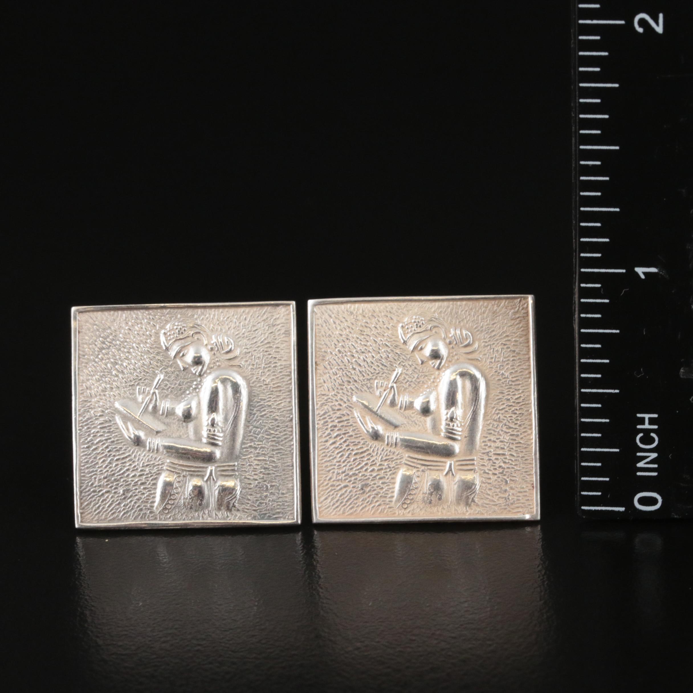 Sterling Indian Women and Aztec Calander Cufflinks