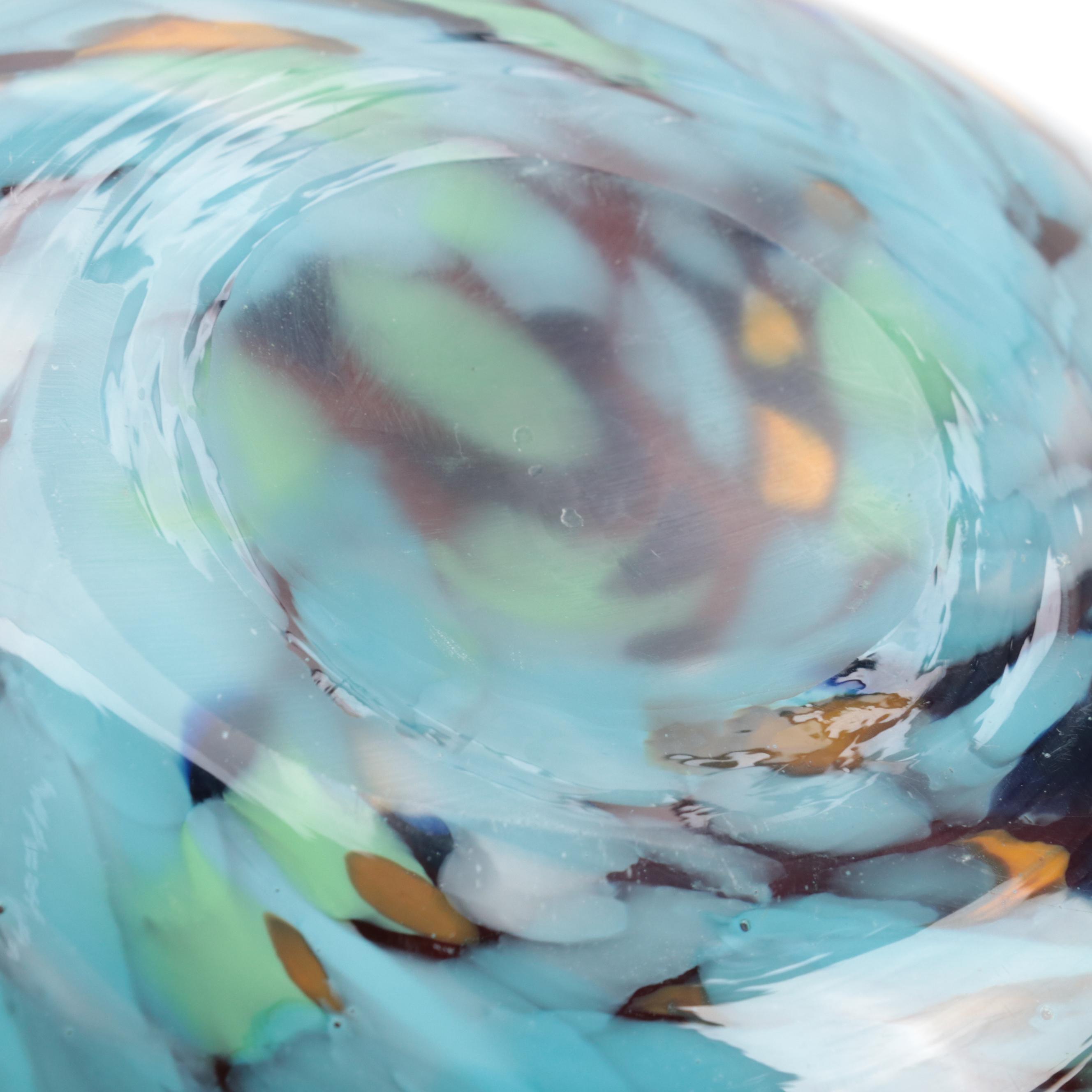 Blown Art Glass Rose Bowl with Art Pottery Bottle Vase