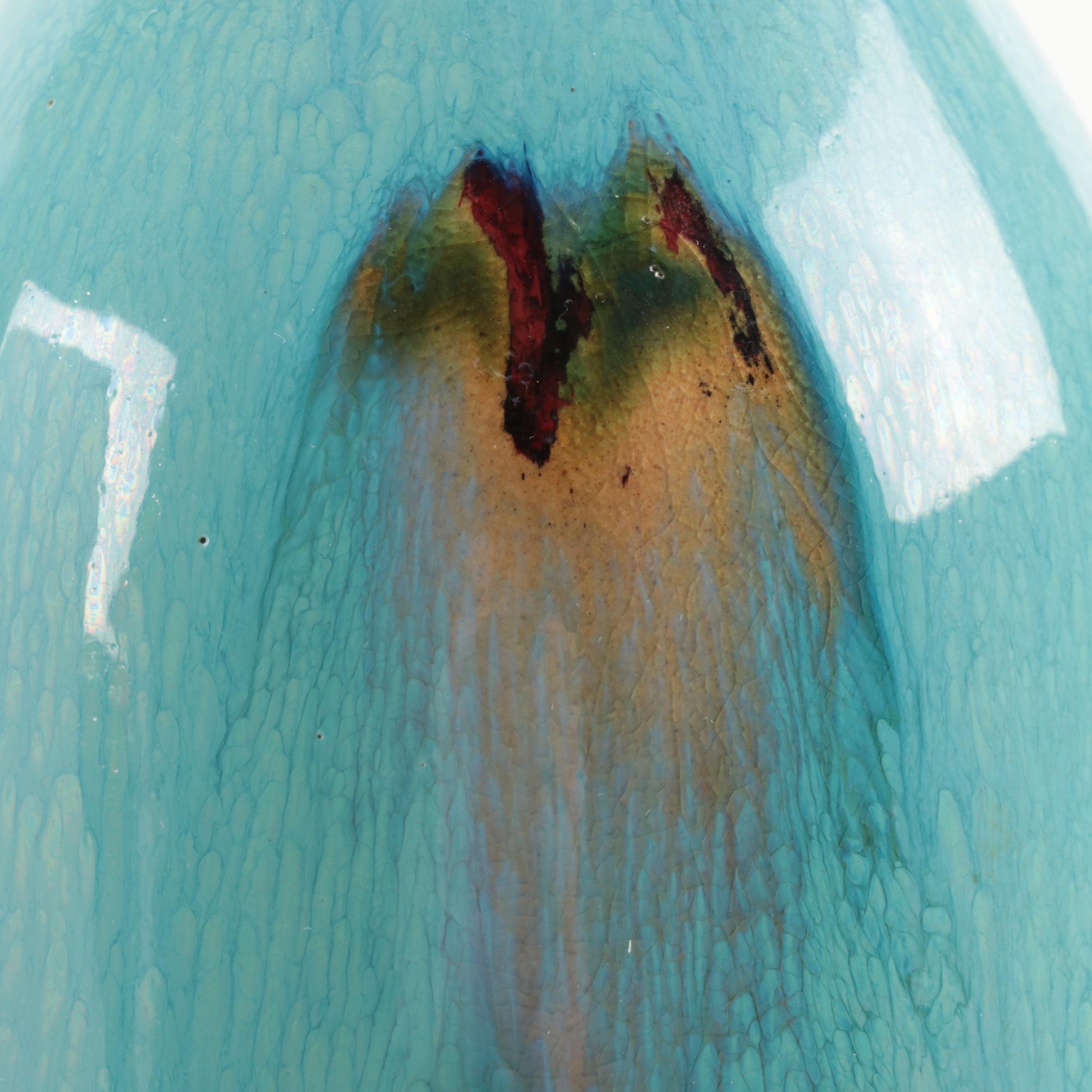 Blown Art Glass Rose Bowl with Art Pottery Bottle Vase