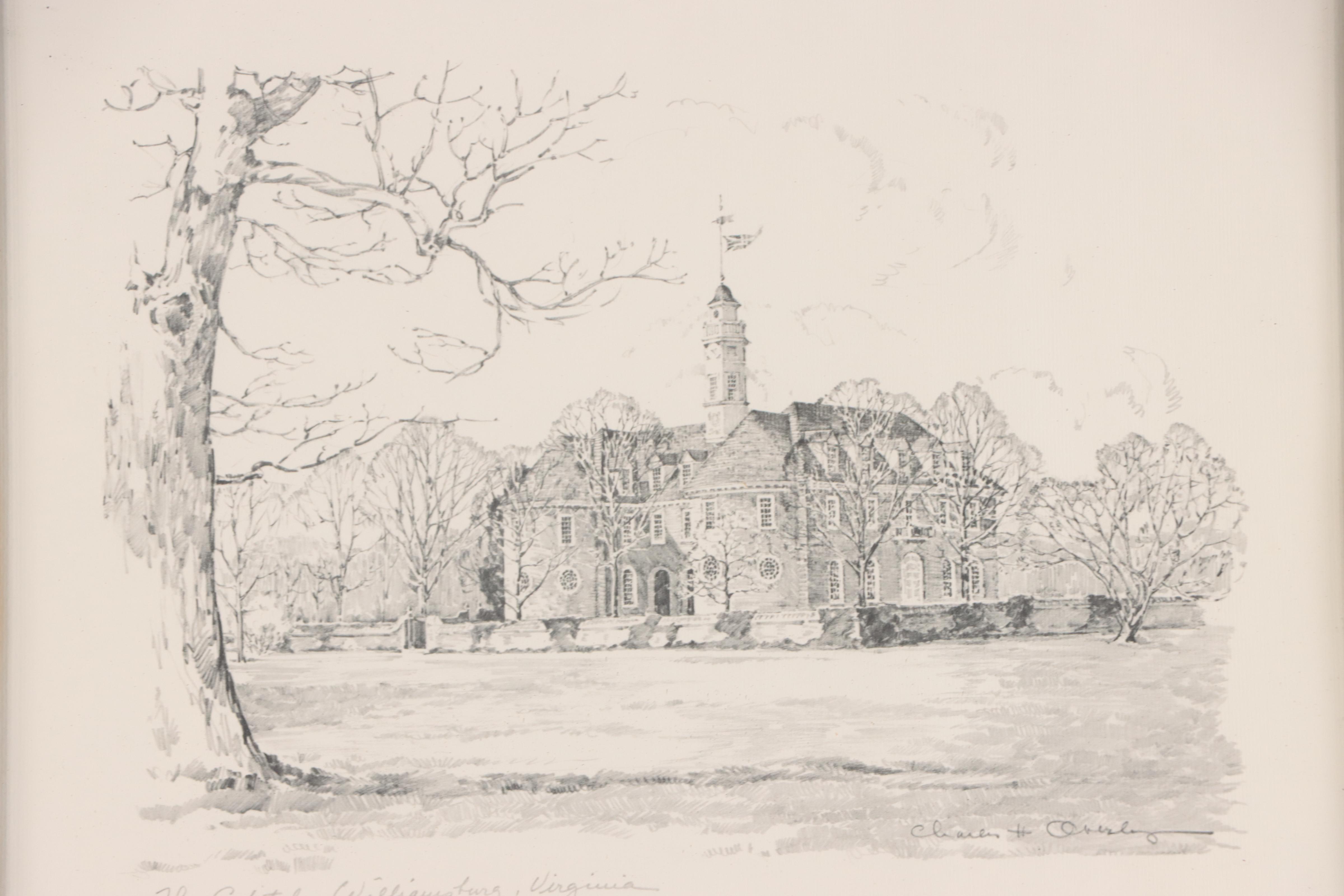 Halftones After Charles H. Overly of Buildings In Williamsburg, Virginia